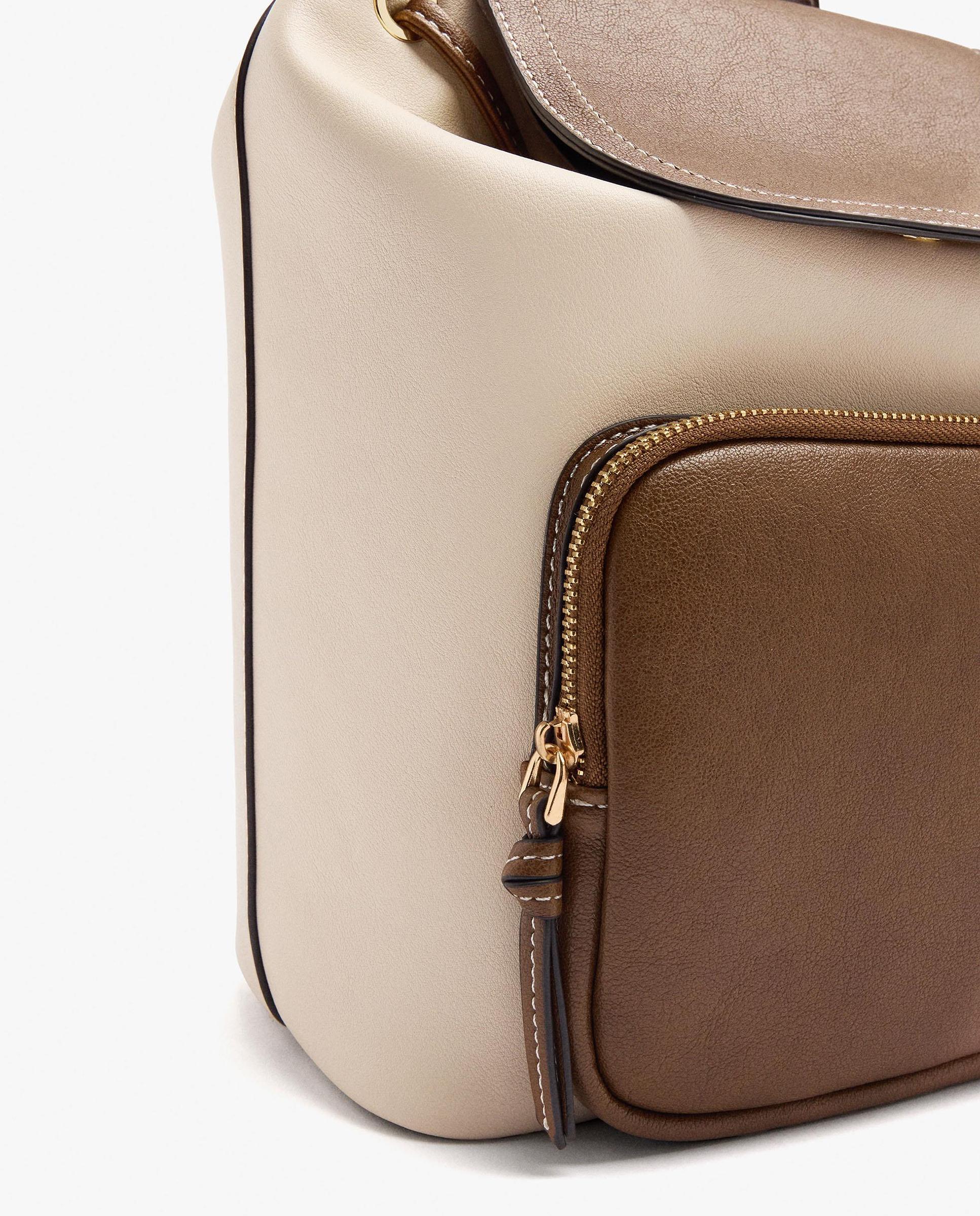 Mochila de mujer con varios compartimentos y cierre fruncido en liso - Parfois - Natural Natural-3