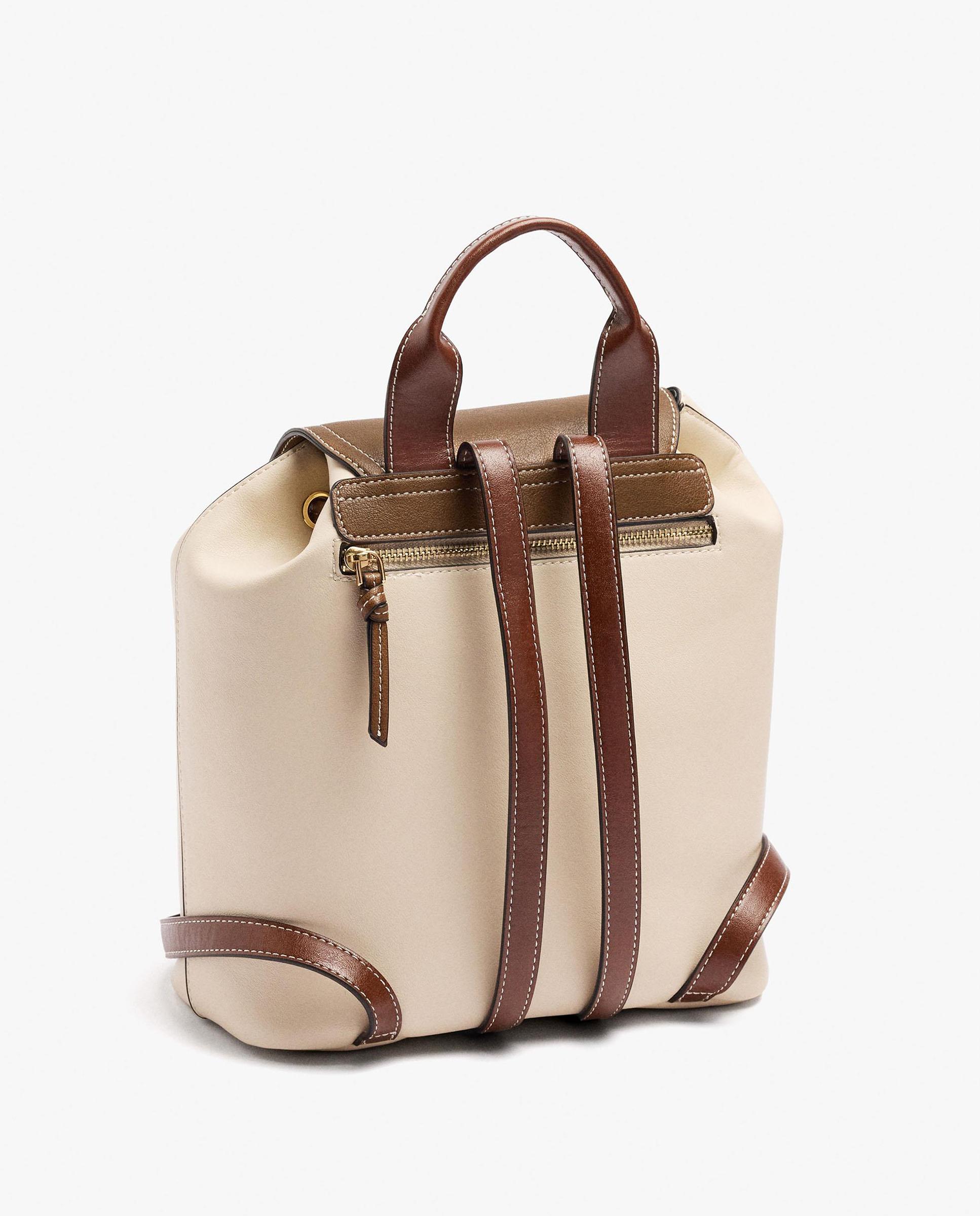 Mochila de mujer con varios compartimentos y cierre fruncido en liso - Parfois - Natural Natural-2