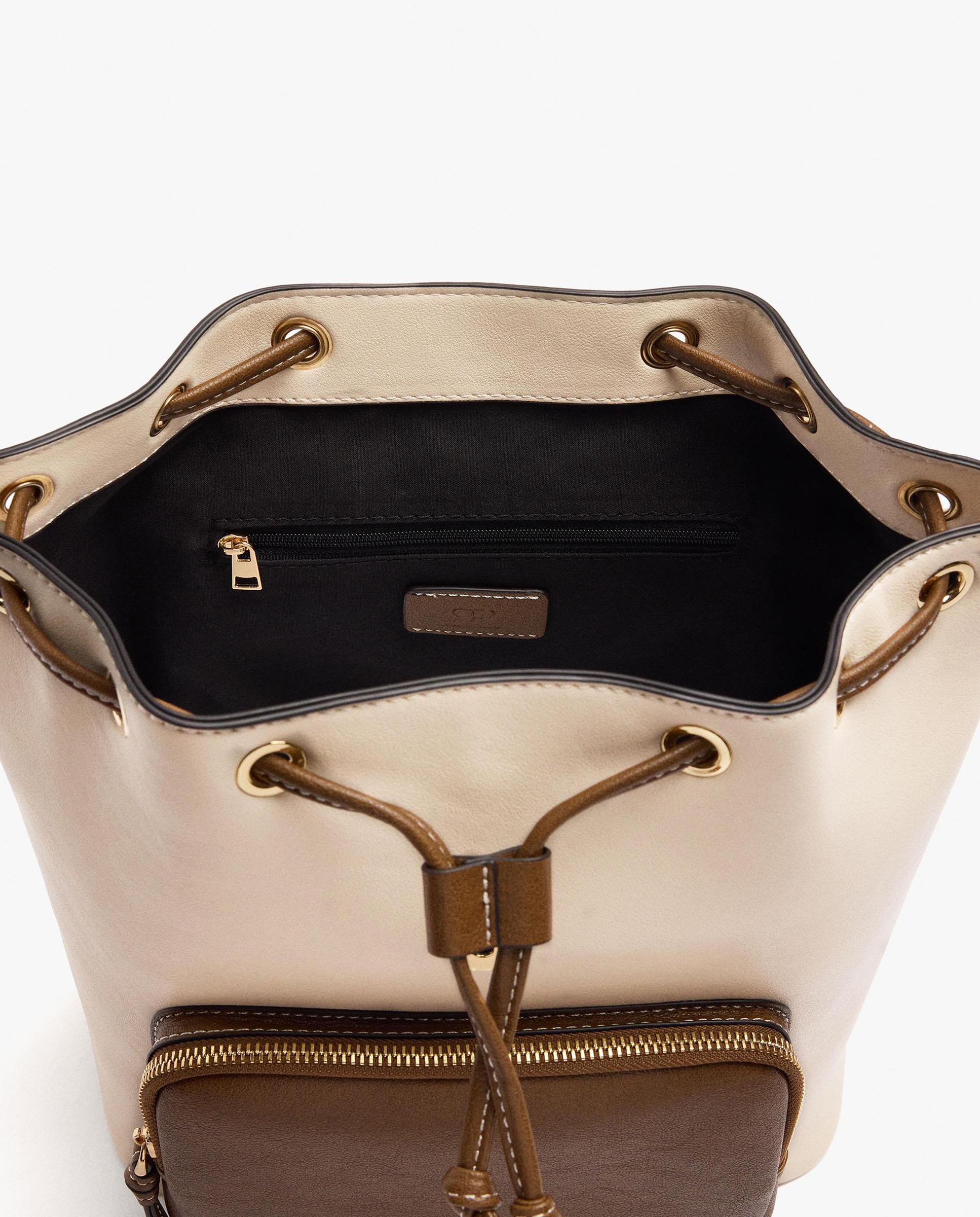Mochila de mujer con varios compartimentos y cierre fruncido en liso - Parfois - Natural Natural-4
