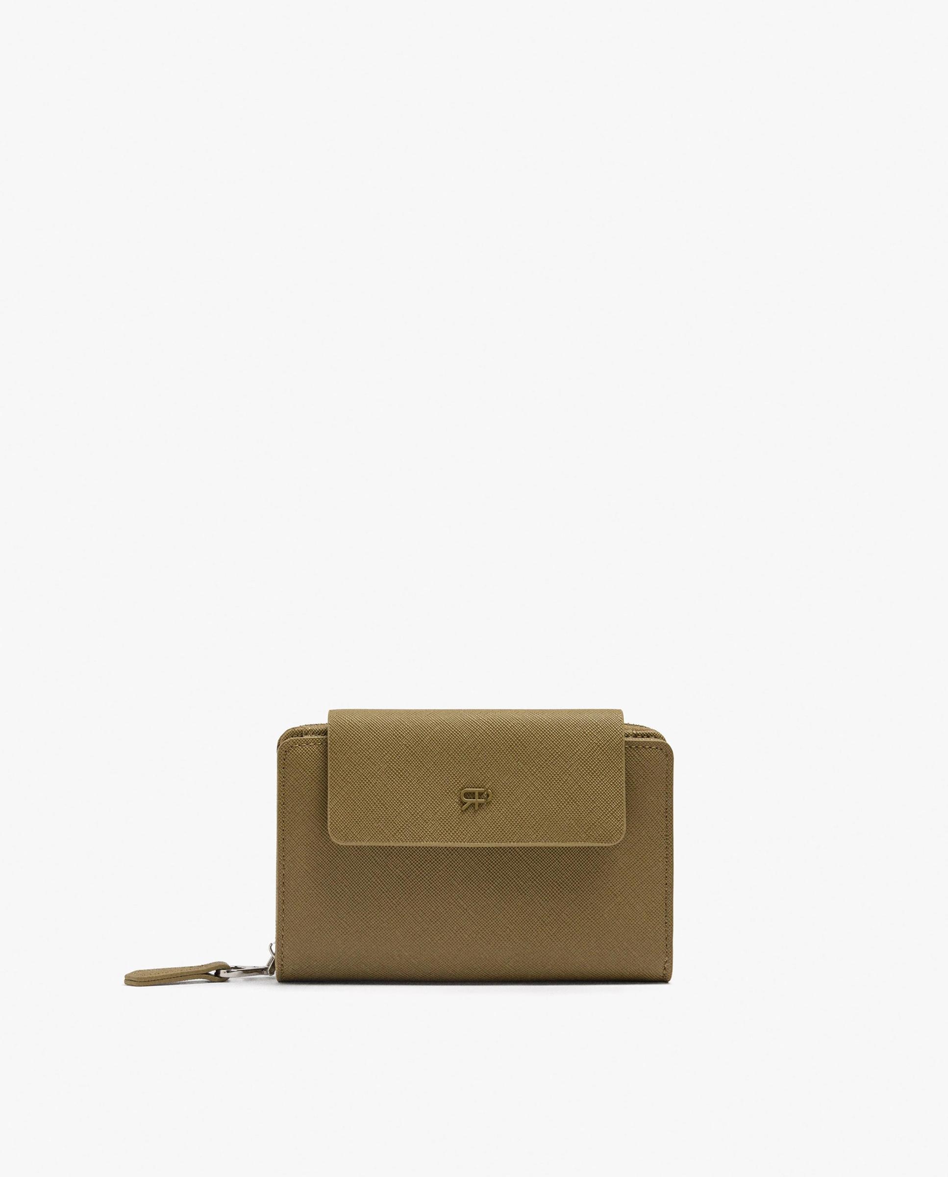 Cartera de mujer mediana con cierre de cremallera en liso - Parfois - Kaki Kaki-1