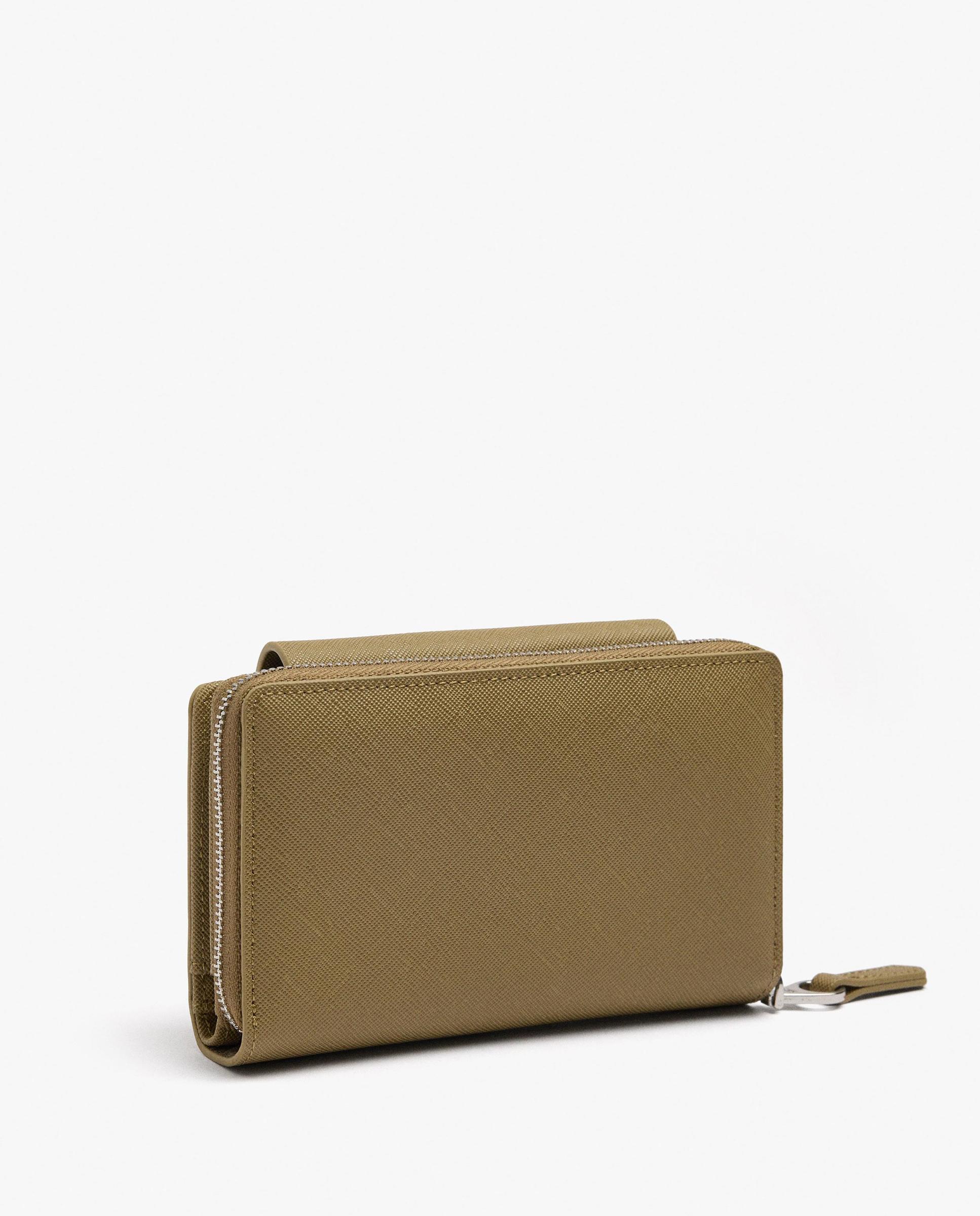 Cartera de mujer mediana con cierre de cremallera en liso - Parfois - Kaki Kaki-2