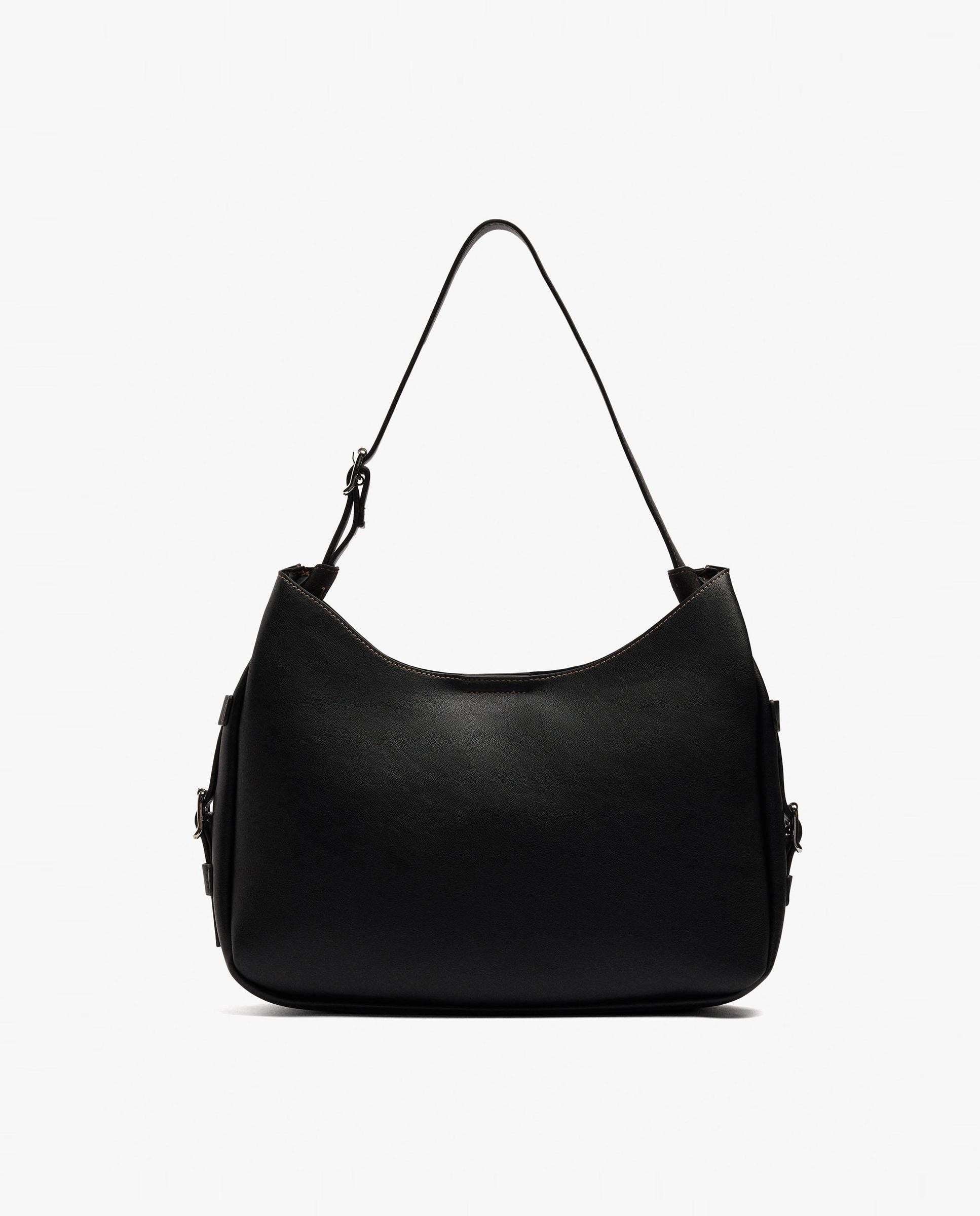 Bolso de hombro con hebillas laterales decorativas y cierre de cremallera en liso - Parfois - Negro Negro-1