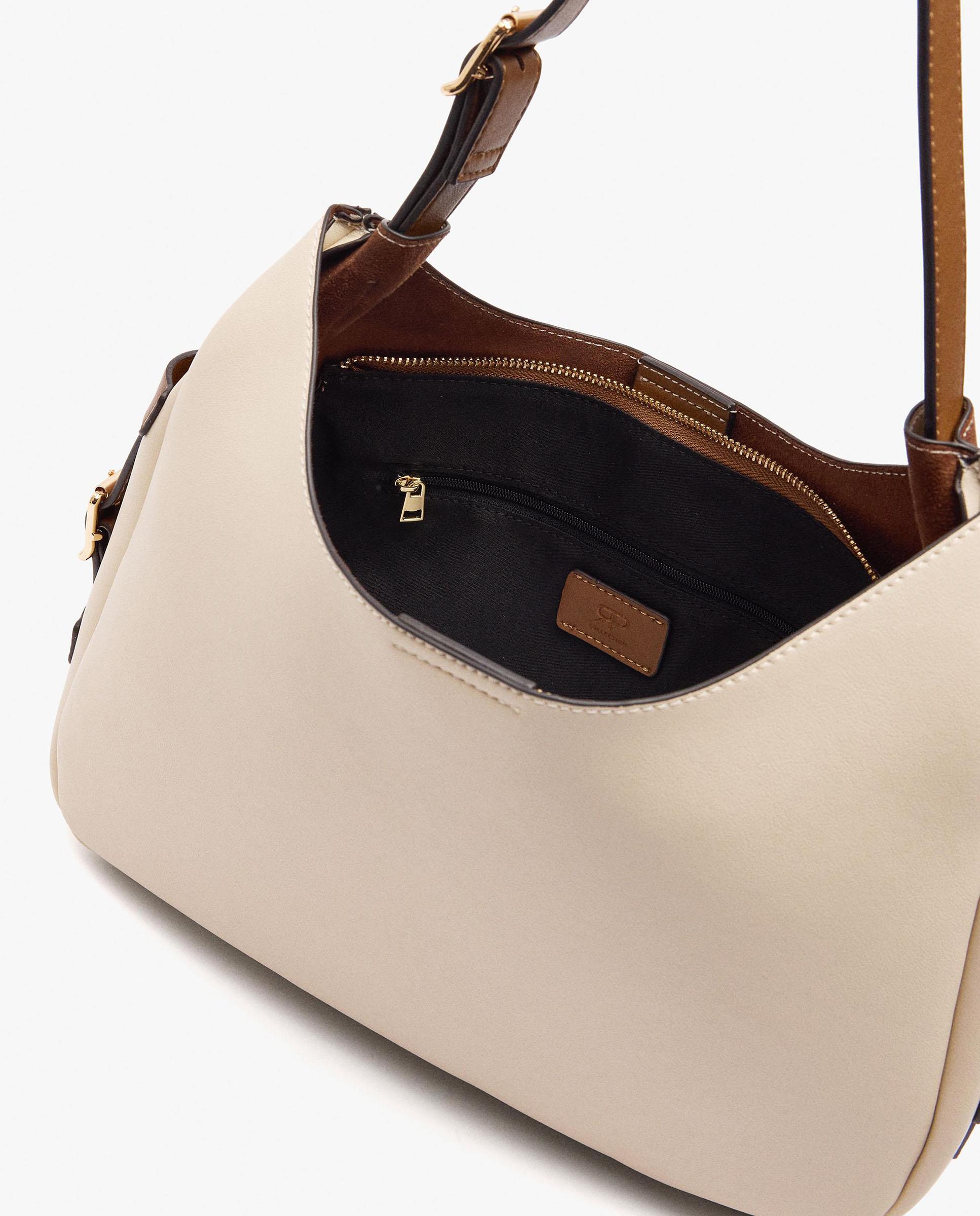 Bolso de hombro con hebillas laterales decorativas y cierre de cremallera en liso - Parfois - Crudo Crudo-4