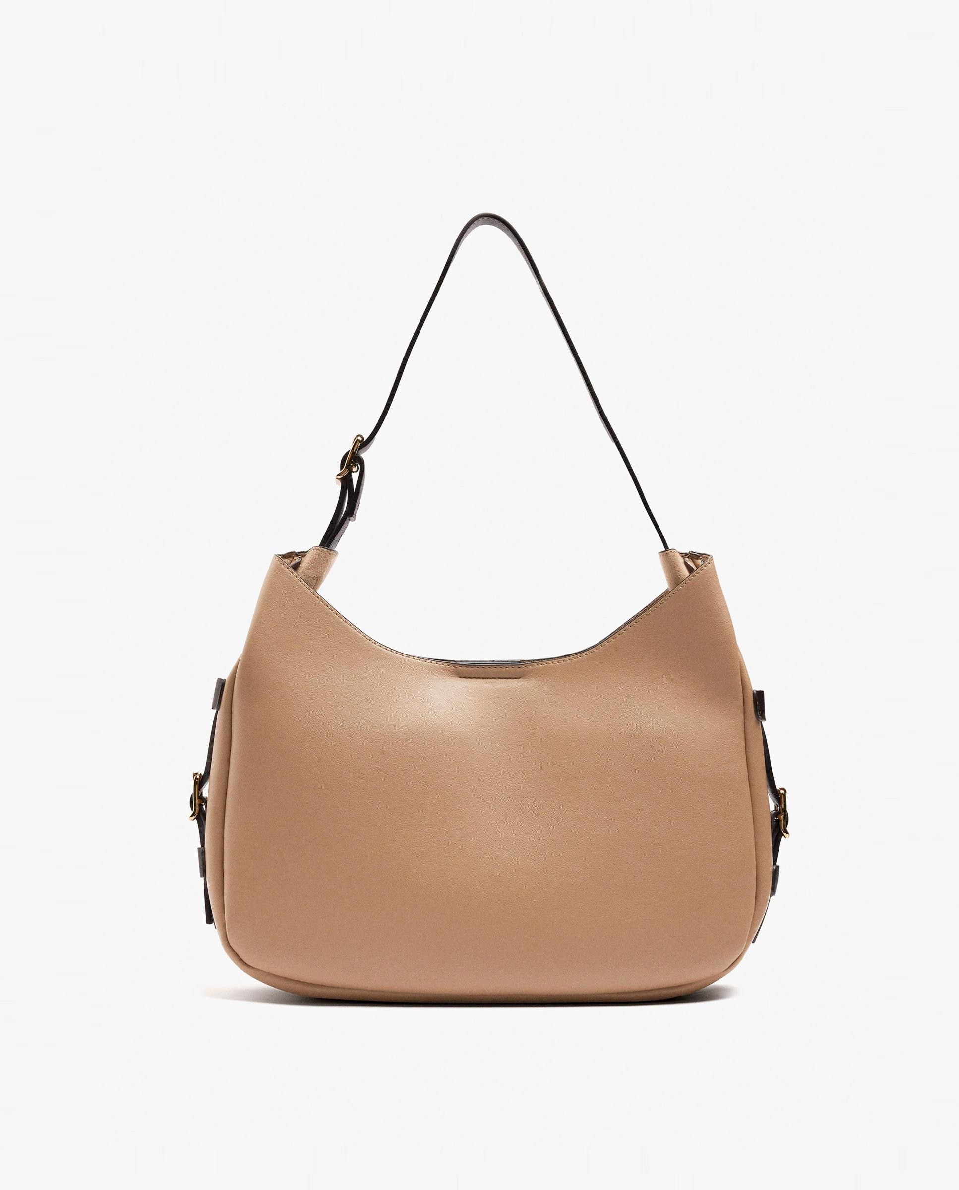 Bolso de hombro con hebillas laterales decorativas y cierre de cremallera en liso - Parfois - Topo Topo-1