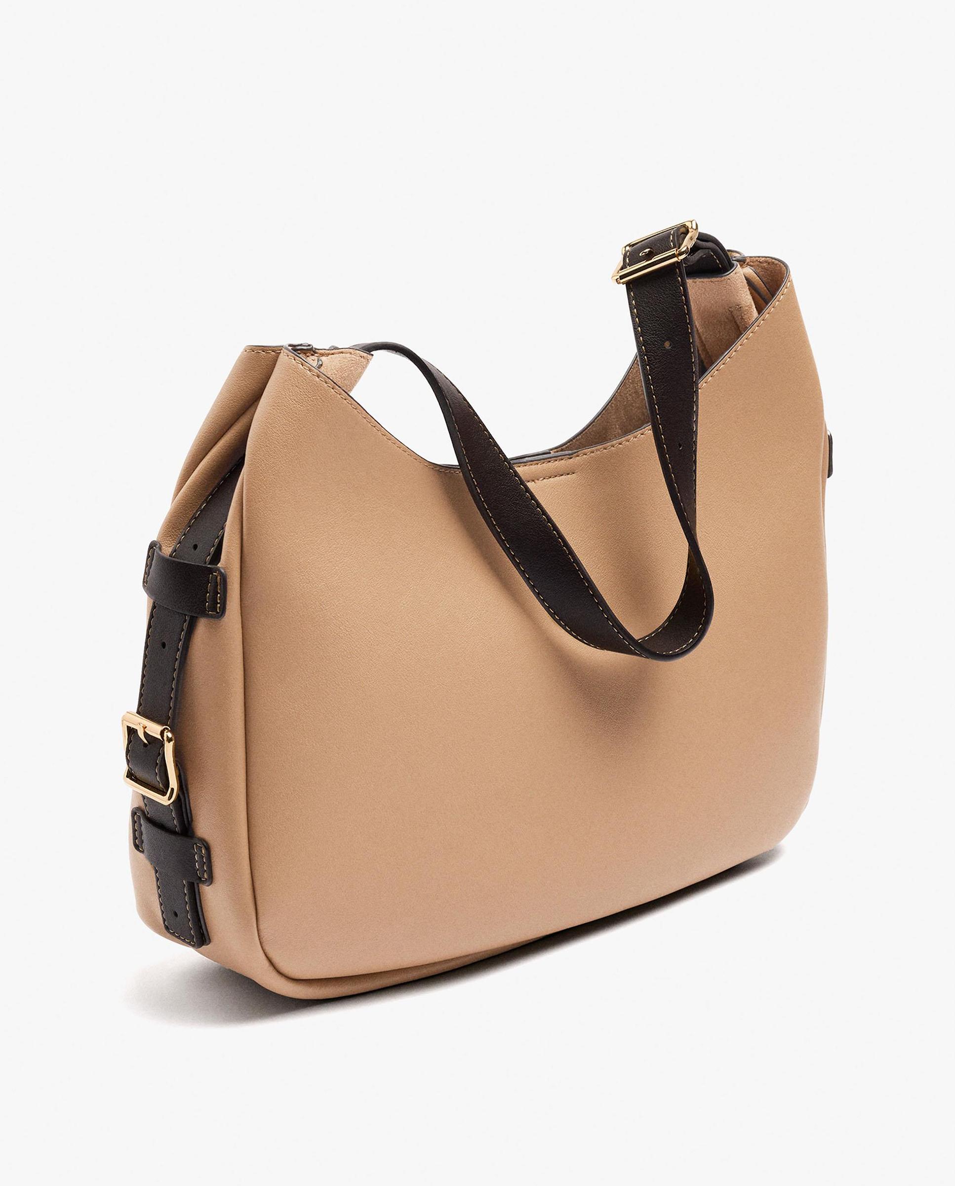Bolso de hombro con hebillas laterales decorativas y cierre de cremallera en liso - Parfois - Topo Topo-2