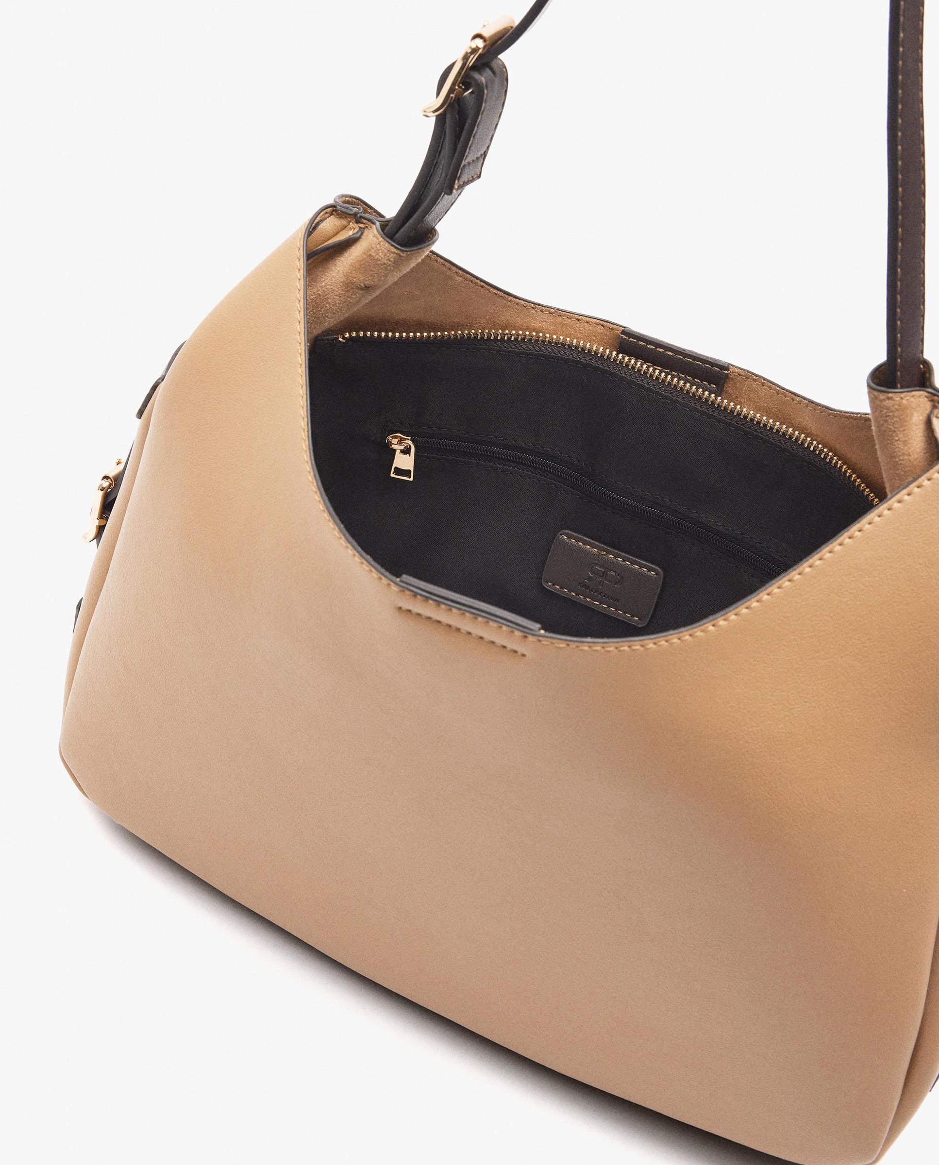 Bolso de hombro con hebillas laterales decorativas y cierre de cremallera en liso - Parfois - Topo Topo-4