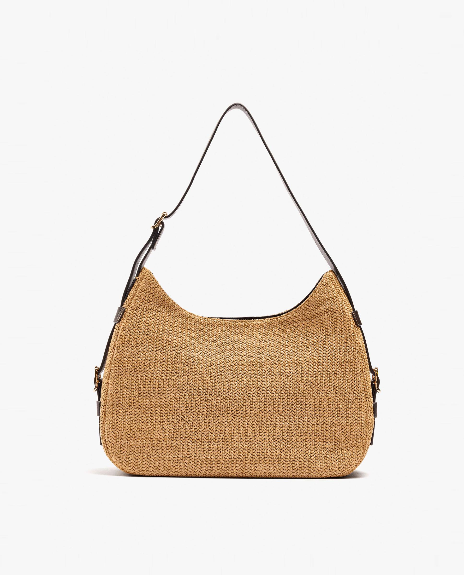 Bolso de hombro efecto rafia con cierre de cremallera en liso - Parfois - Natural Natural-1