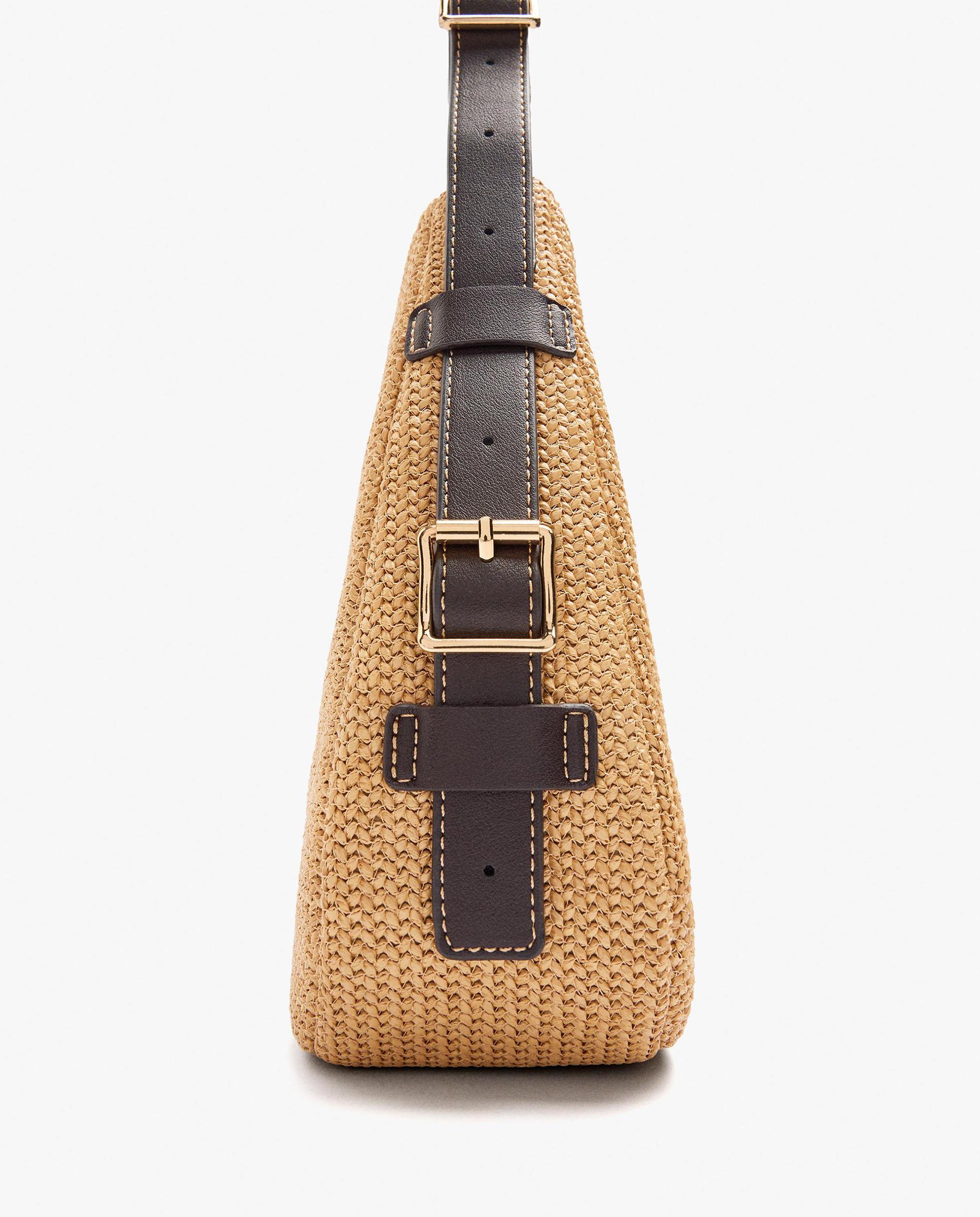 Bolso de hombro efecto rafia con cierre de cremallera en liso - Parfois - Natural Natural-3
