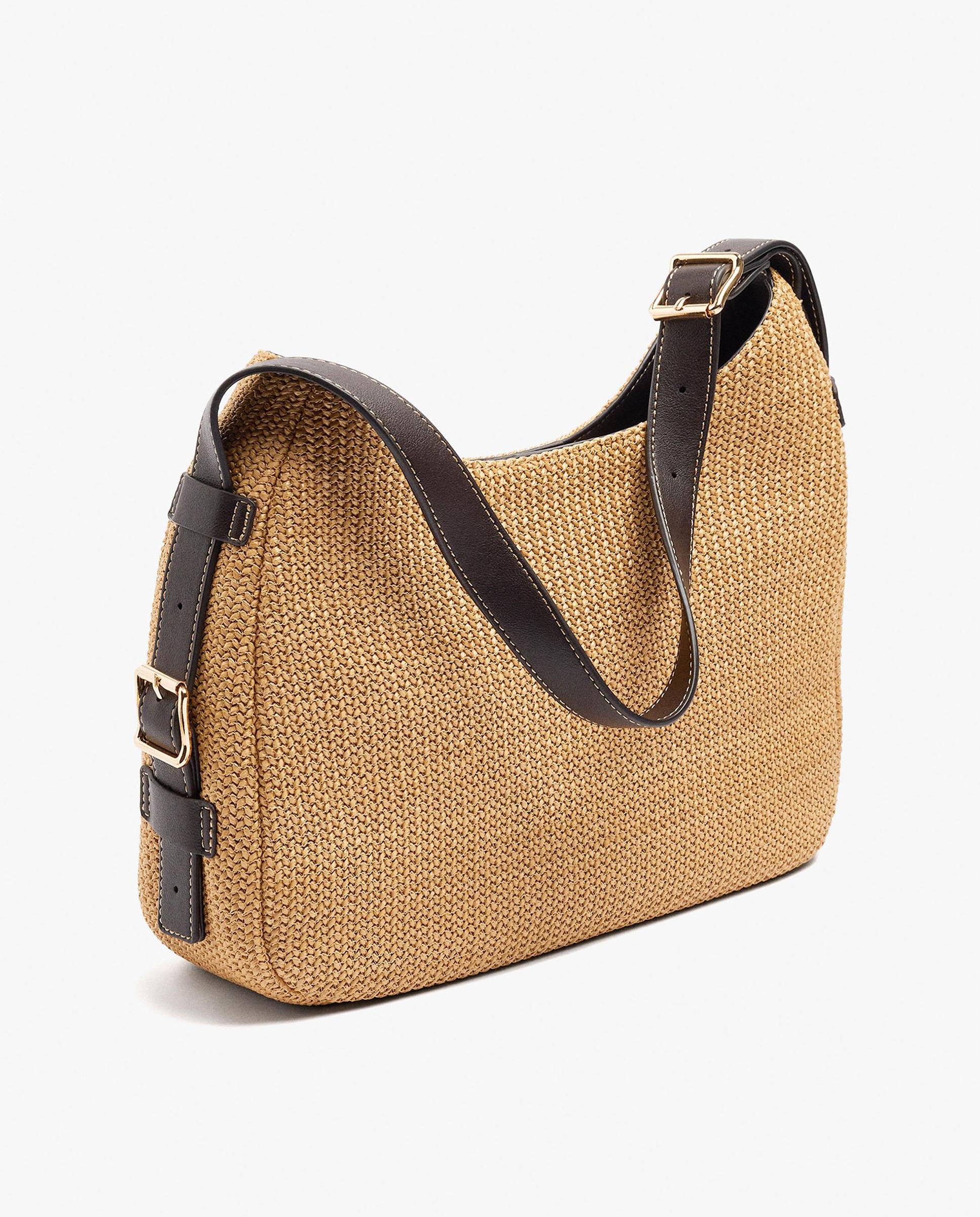 Bolso de hombro efecto rafia con cierre de cremallera en liso - Parfois - Natural Natural-2