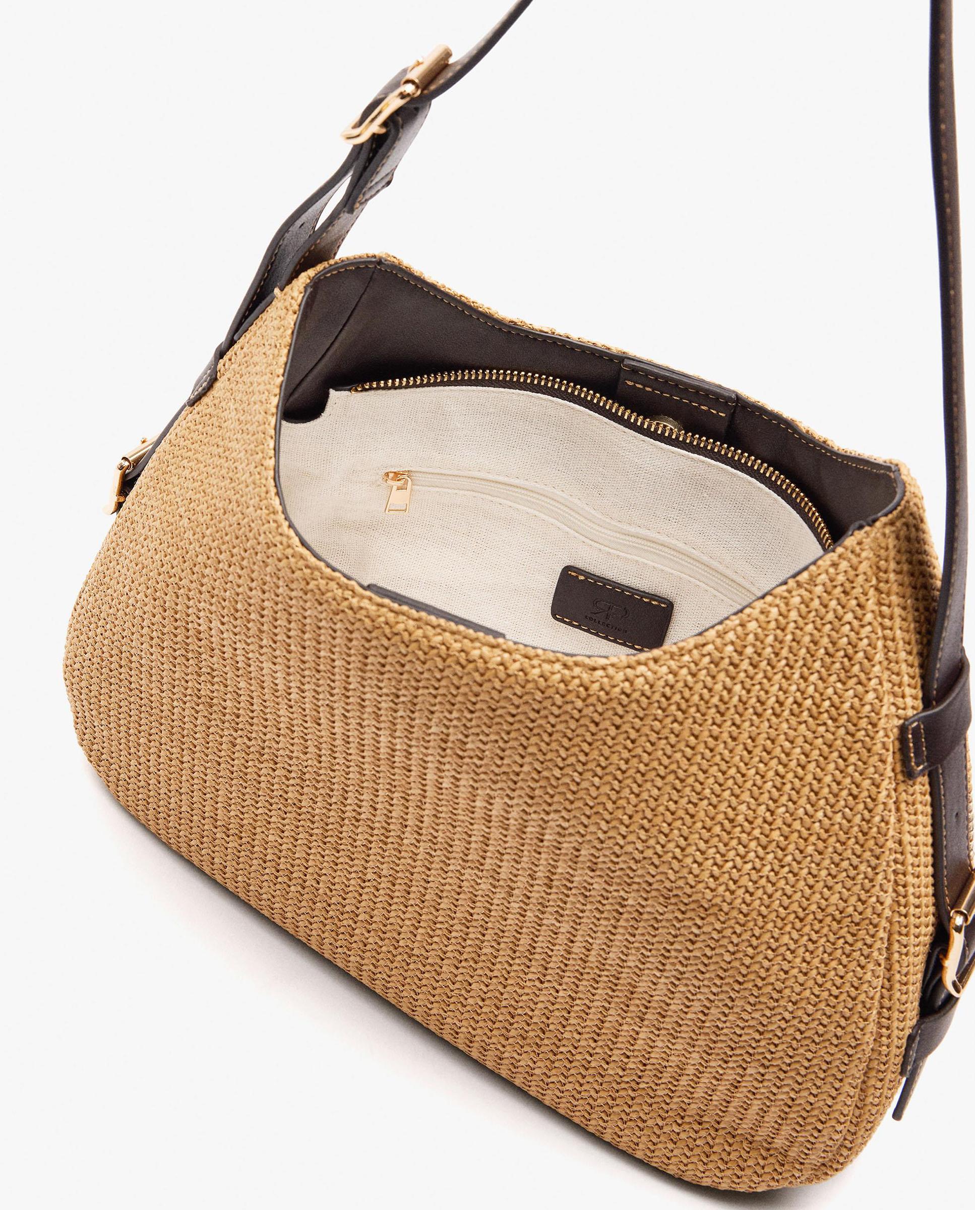 Bolso de hombro efecto rafia con cierre de cremallera en liso - Parfois - Natural Natural-4