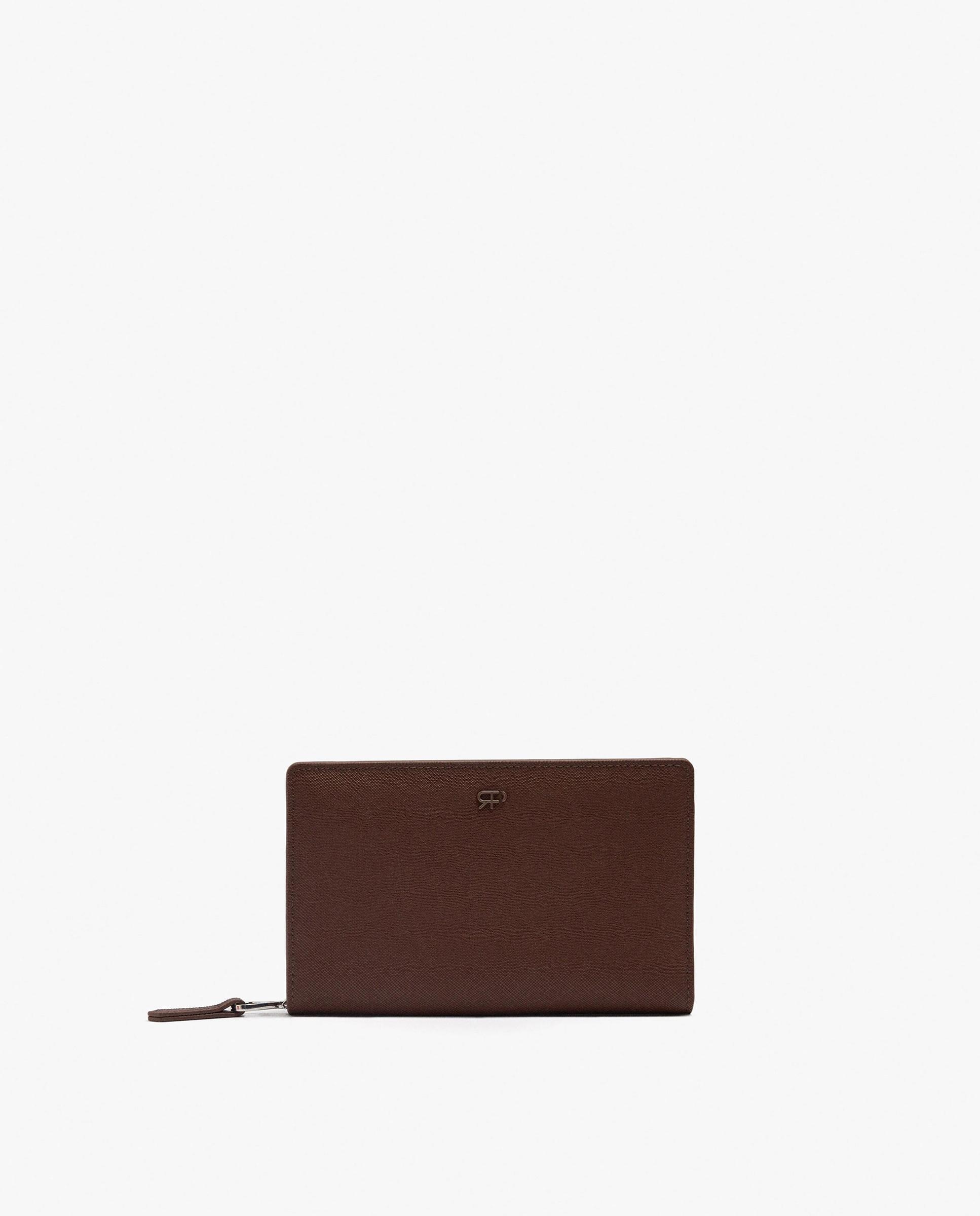 Cartera de mujer mediana con cierre de cremallera en liso - Parfois - Marrón oscuro Marrón oscuro-1