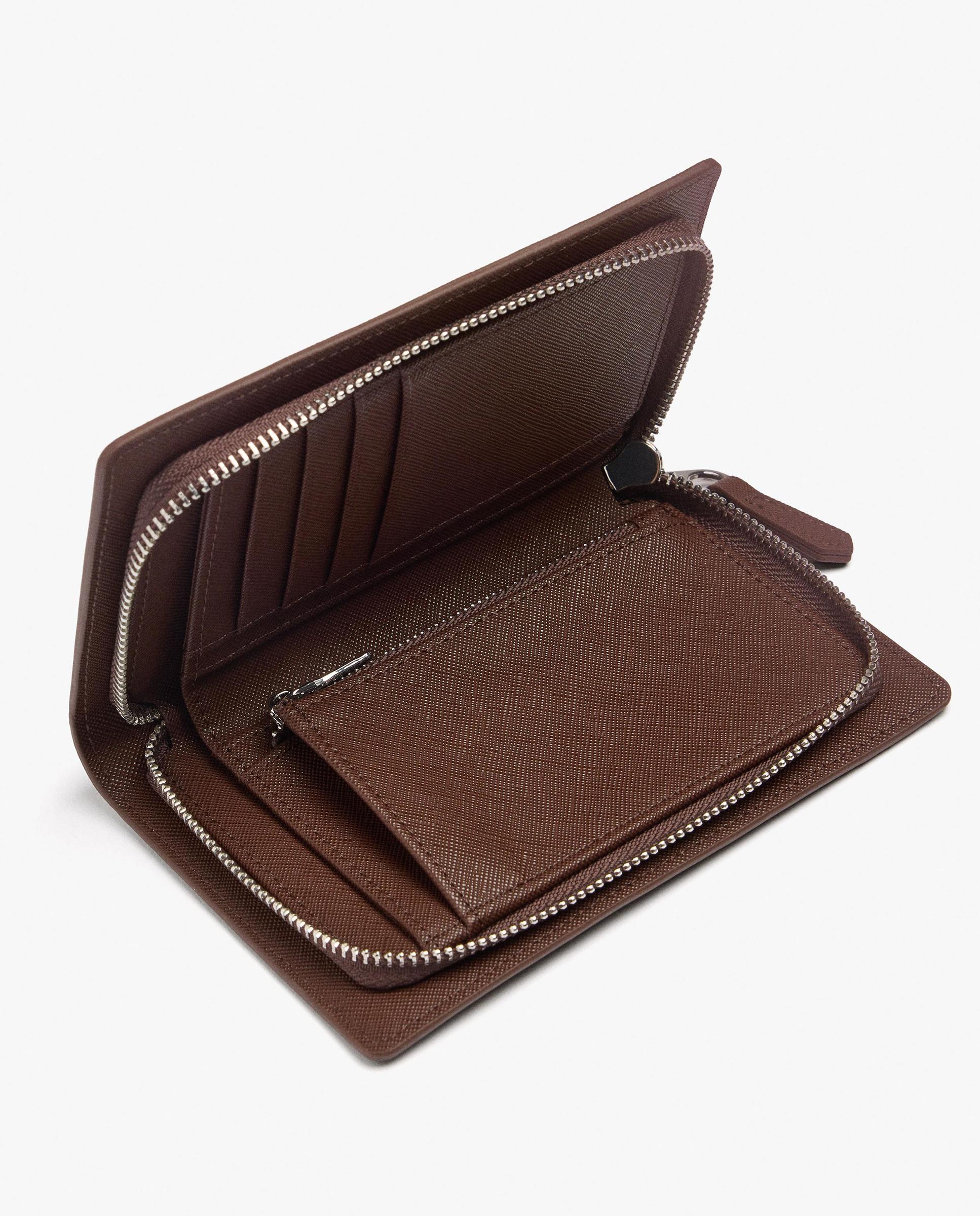 Cartera de mujer mediana con cierre de cremallera en liso - Parfois - Marrón oscuro Marrón oscuro-4
