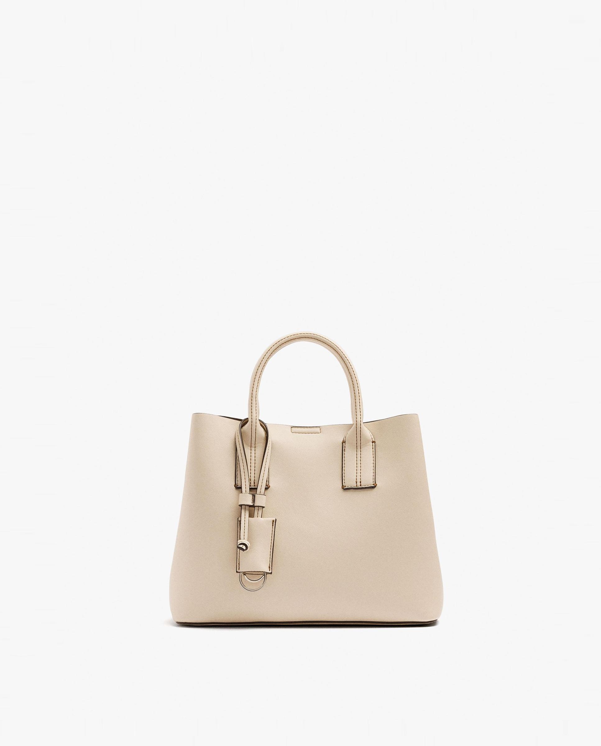 Bolso de mano estilo tote convertible a bandolera con llavero extraíble en liso - Parfois - Crudo Crudo-1