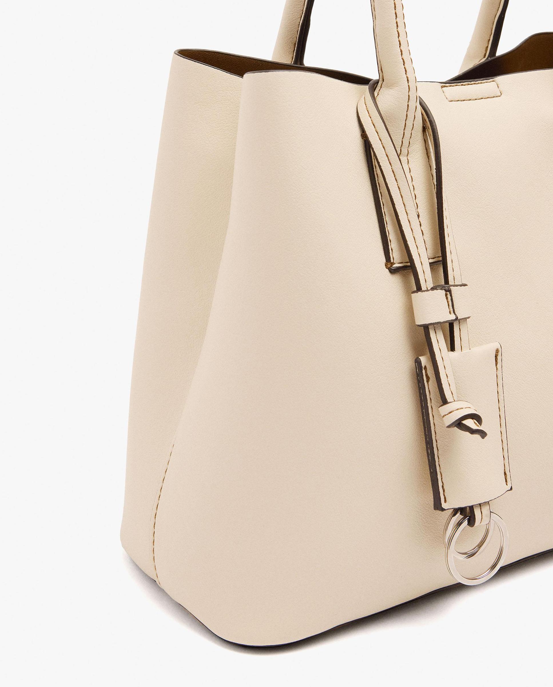 Bolso de mano estilo tote convertible a bandolera con llavero extraíble en liso - Parfois - Crudo Crudo-3