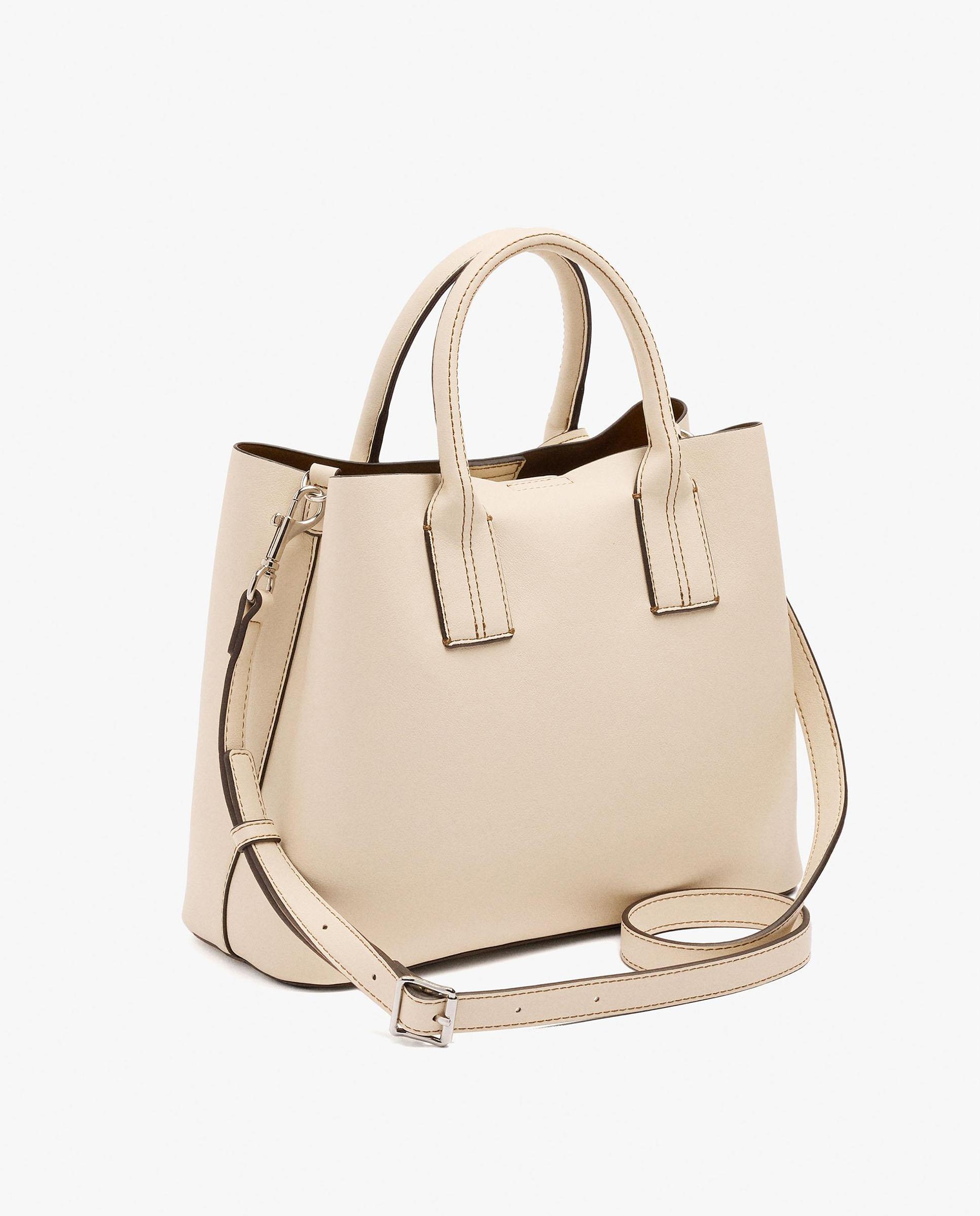 Bolso de mano estilo tote convertible a bandolera con llavero extraíble en liso - Parfois - Crudo Crudo-2