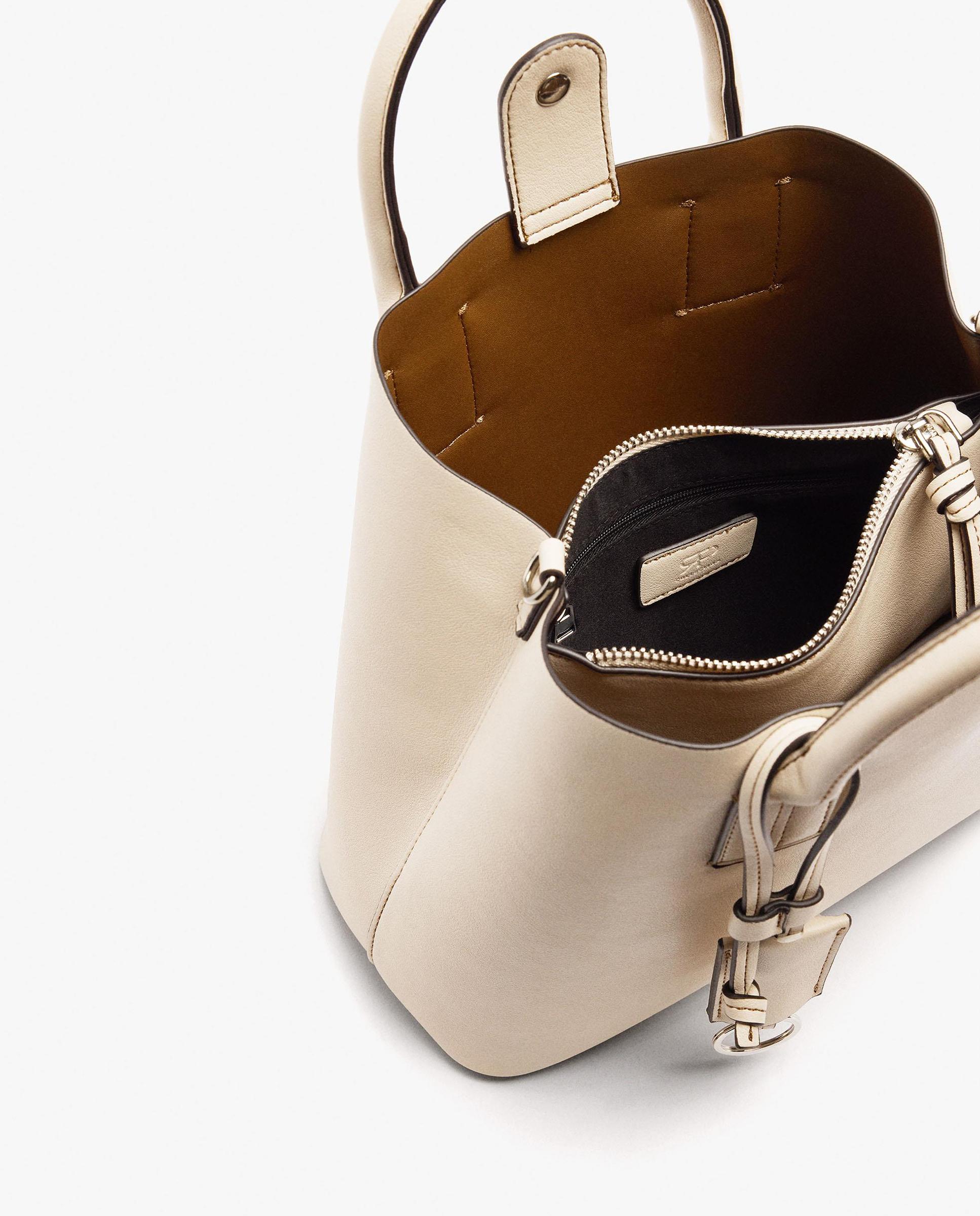 Bolso de mano estilo tote convertible a bandolera con llavero extraíble en liso - Parfois - Crudo Crudo-4