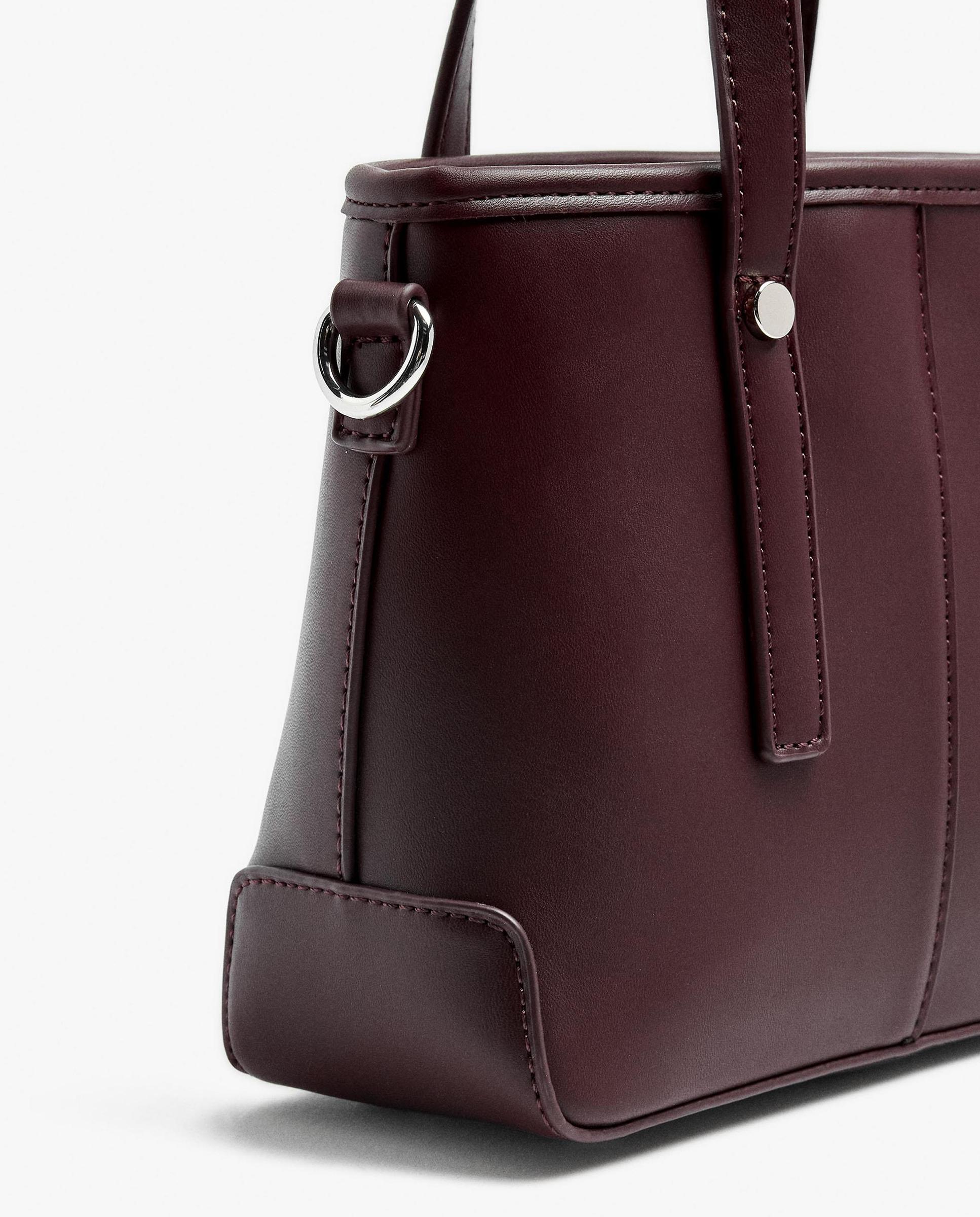 Bolso de mano estilo tote convertible a bandolera con cierre de cremallera en liso - Parfois - Burdeos Burdeos-3
