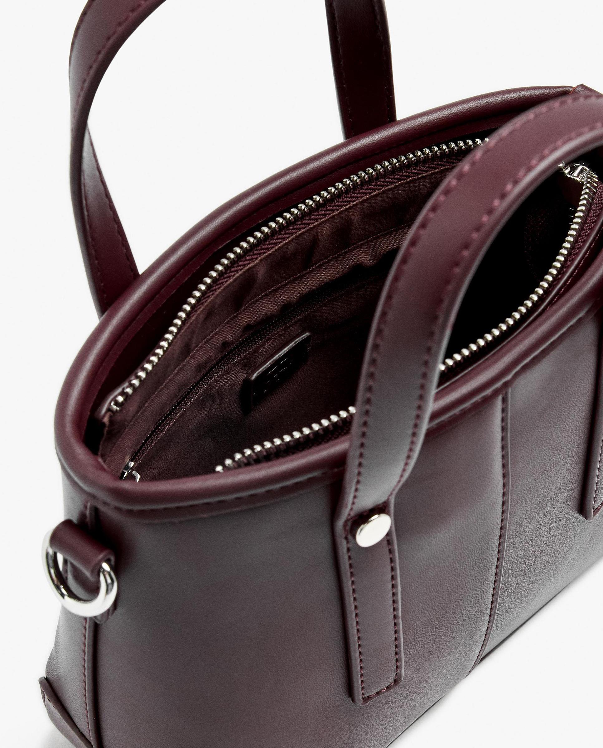 Bolso de mano estilo tote convertible a bandolera con cierre de cremallera en liso - Parfois - Burdeos Burdeos-4