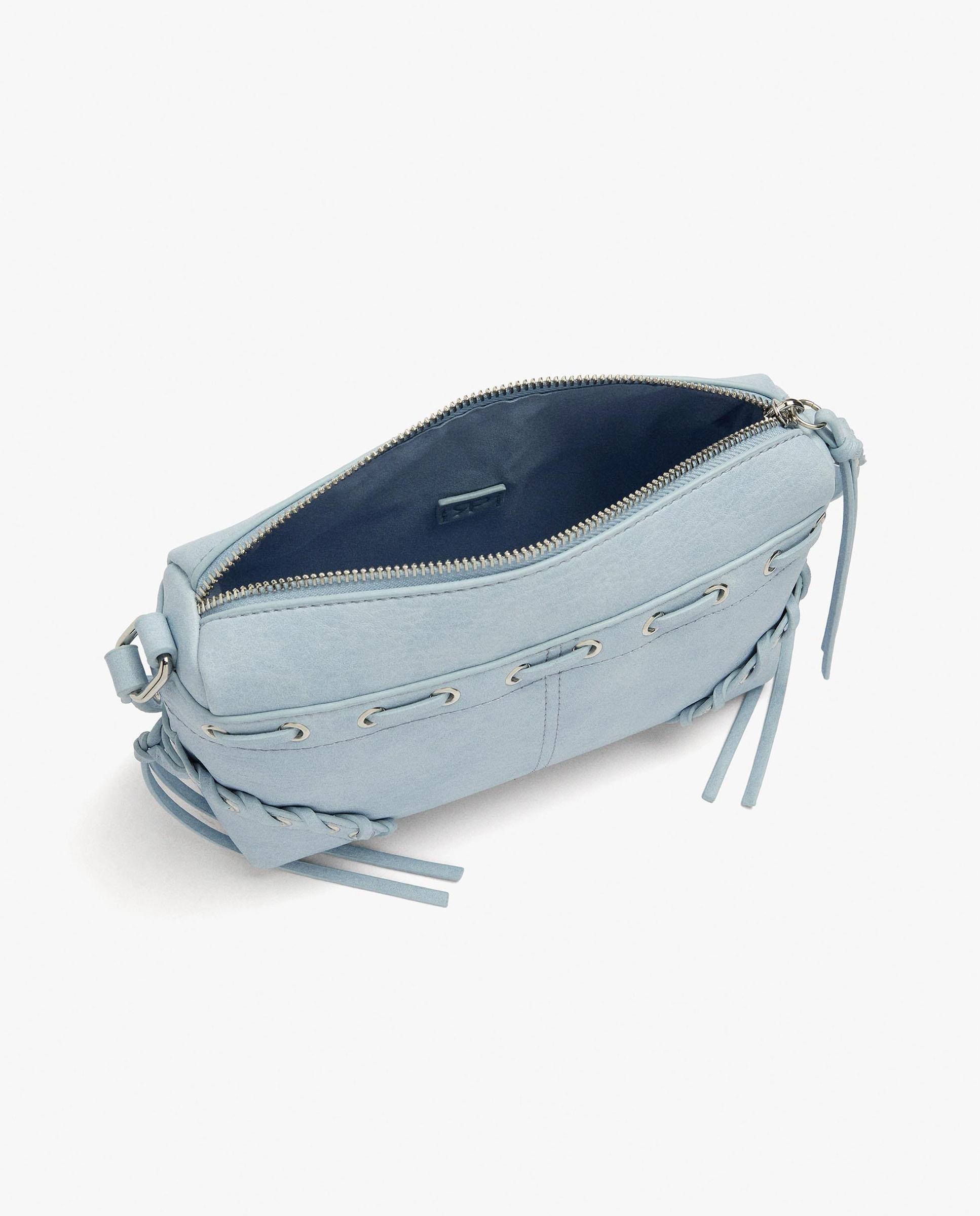 Bandolera de mujer con detalles trenzados y cierre de cremallera en liso - Parfois - Azul Azul-4