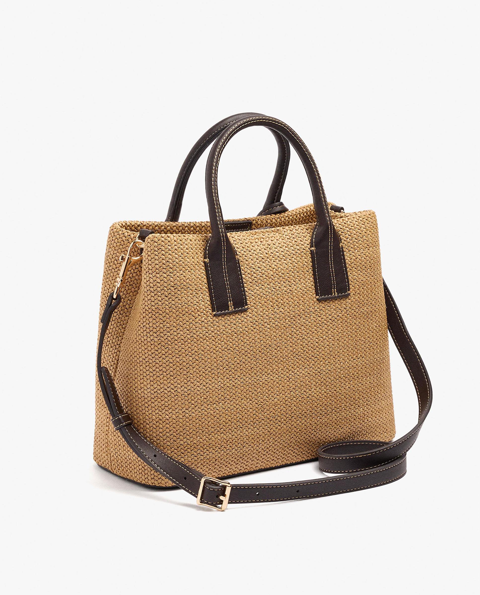 Bolso de mano estilo tote convertible a bandolera con cierre de cremallera en liso - Parfois - Marrón claro Marrón claro-2
