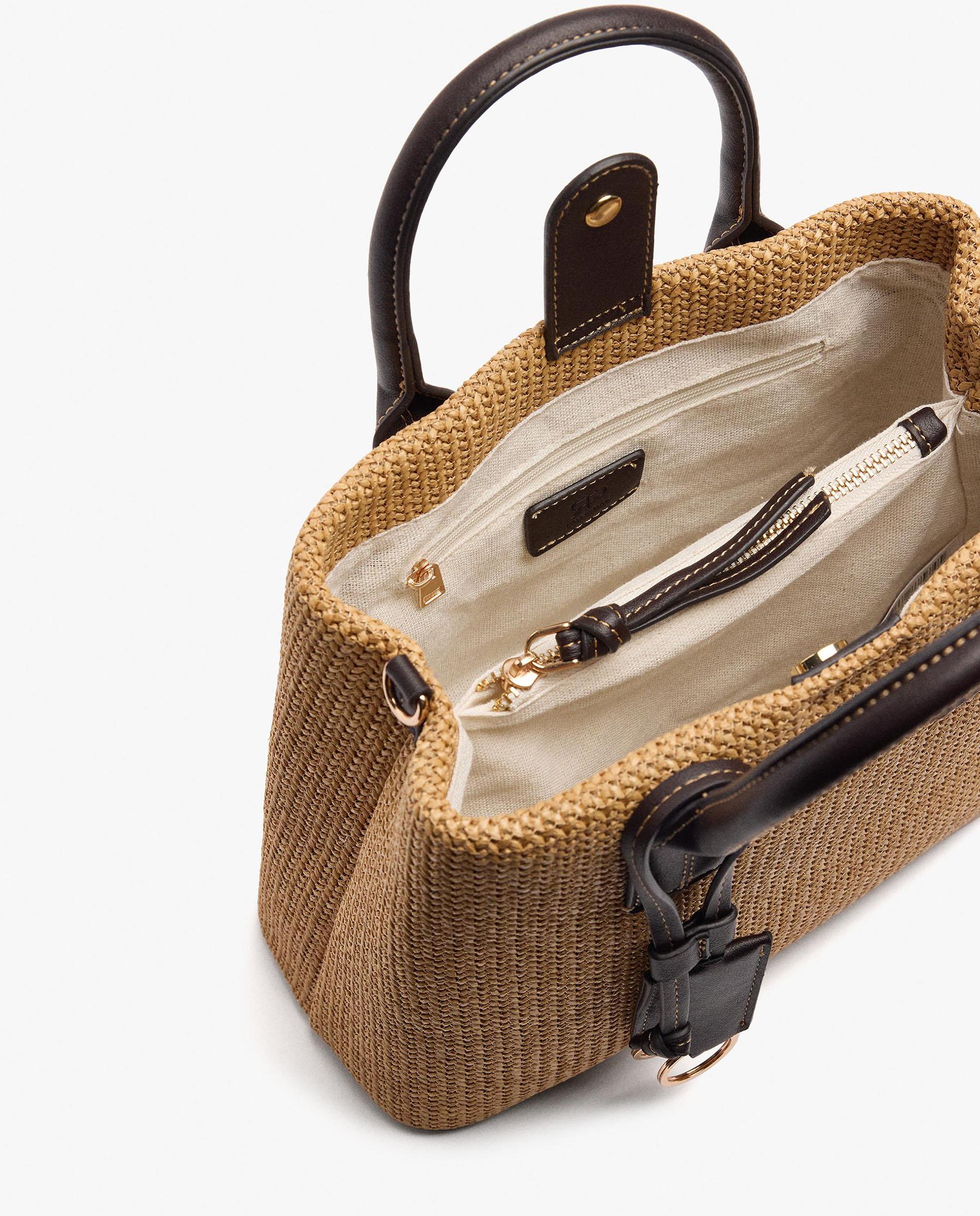 Bolso de mano estilo tote convertible a bandolera con cierre de cremallera en liso - Parfois - Marrón claro Marrón claro-4