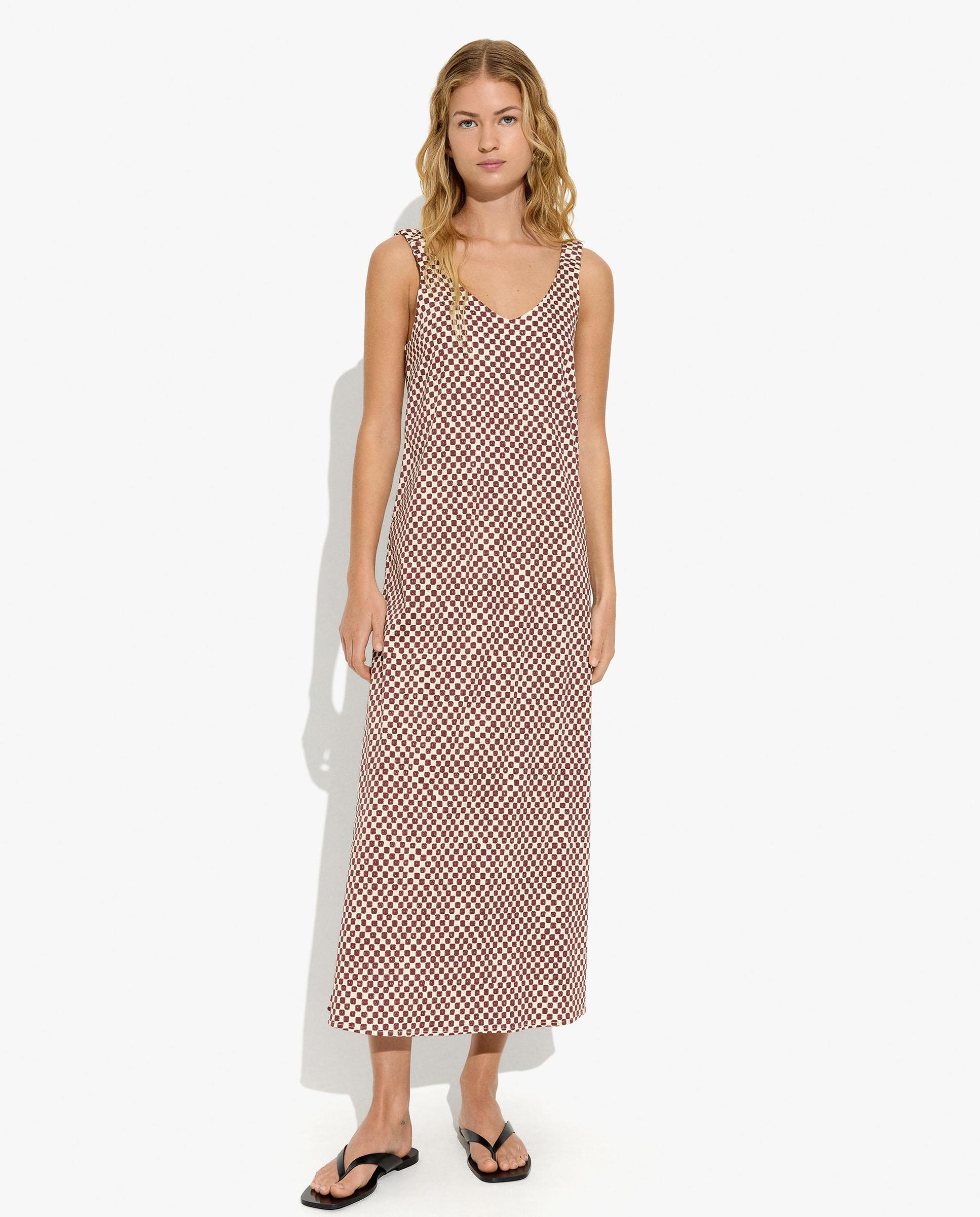 Vestido largo de tirantes con estampado de minicuadros - Parfois - Marrón oscuro Marrón oscuro-2