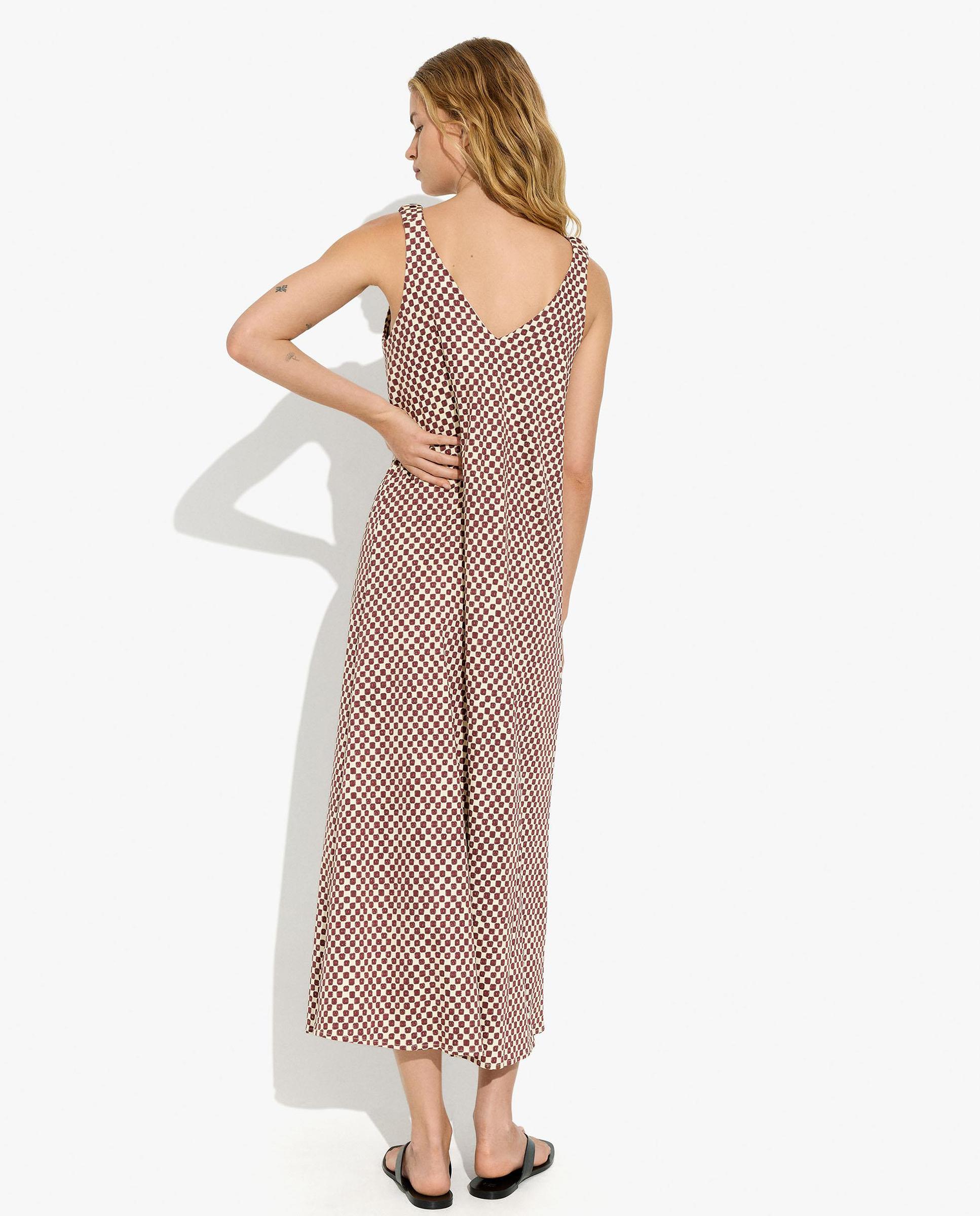 Vestido largo de tirantes con estampado de minicuadros - Parfois - Marrón oscuro Marrón oscuro-3