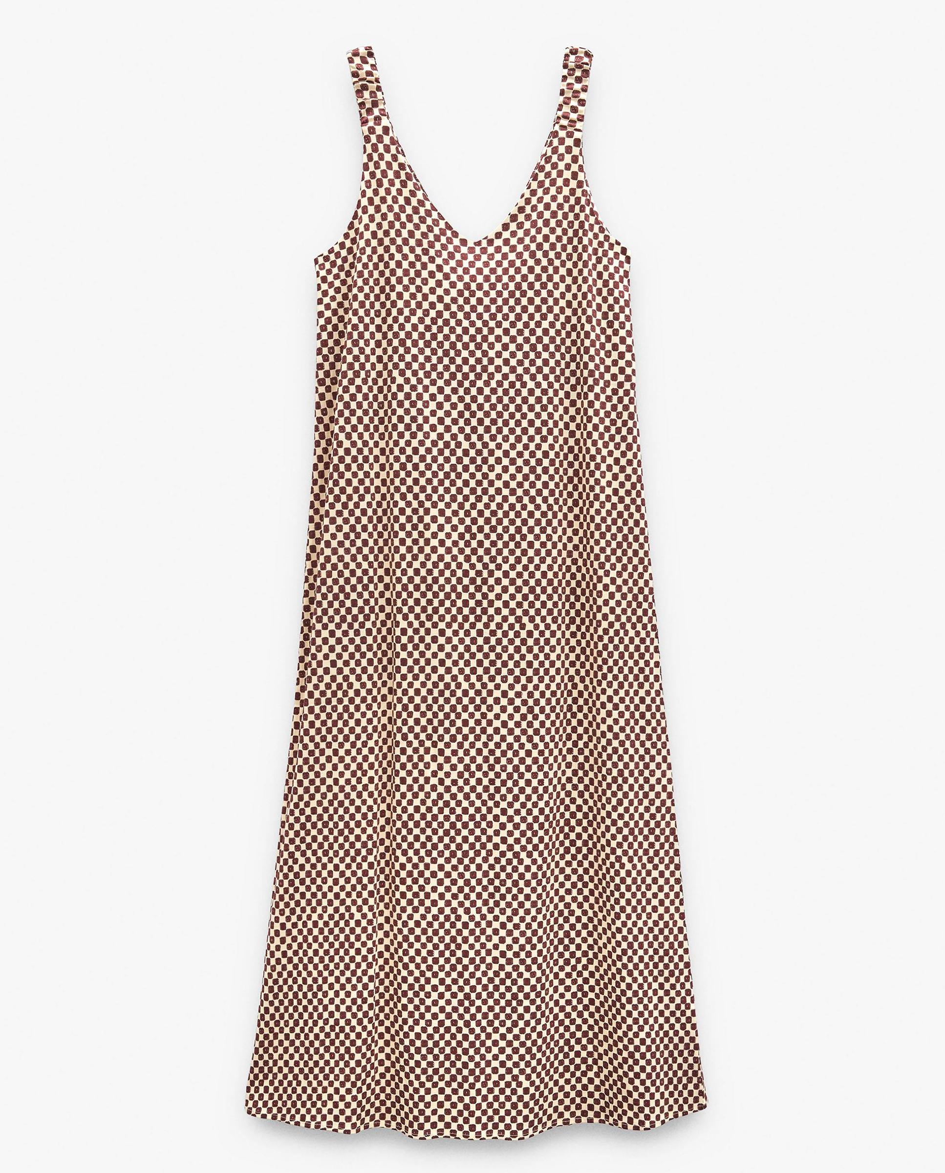 Vestido largo de tirantes con estampado de minicuadros - Parfois - Marrón oscuro Marrón oscuro-6