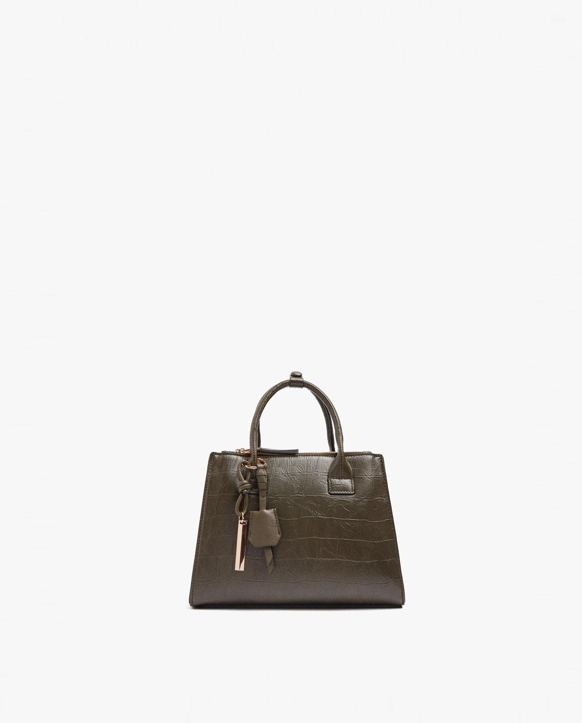 Bolso de mano estilo tote convertible a bandolera con llavero extraíble en liso - Parfois - Kaki Kaki-1