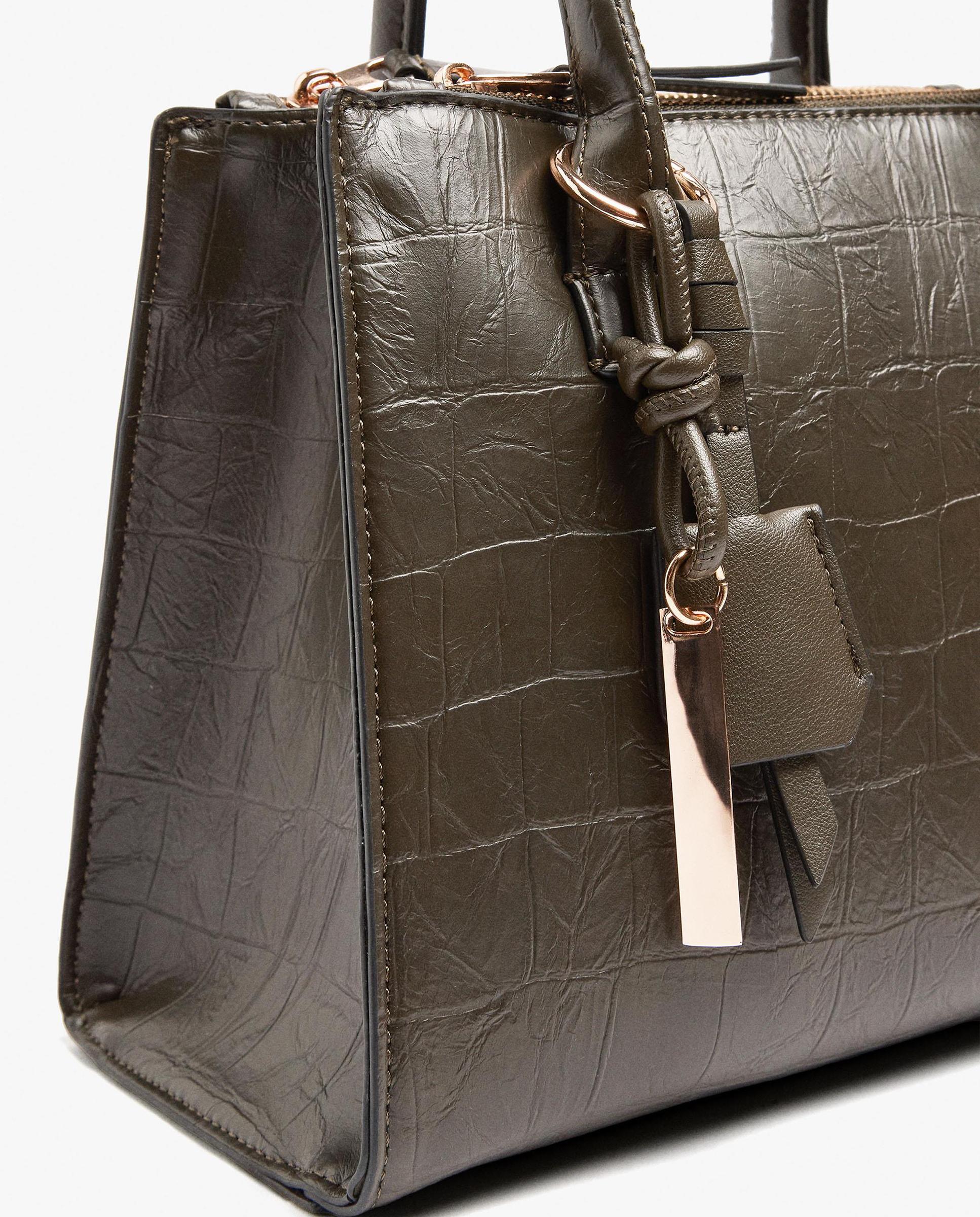 Bolso de mano estilo tote convertible a bandolera con llavero extraíble en liso - Parfois - Kaki Kaki-3