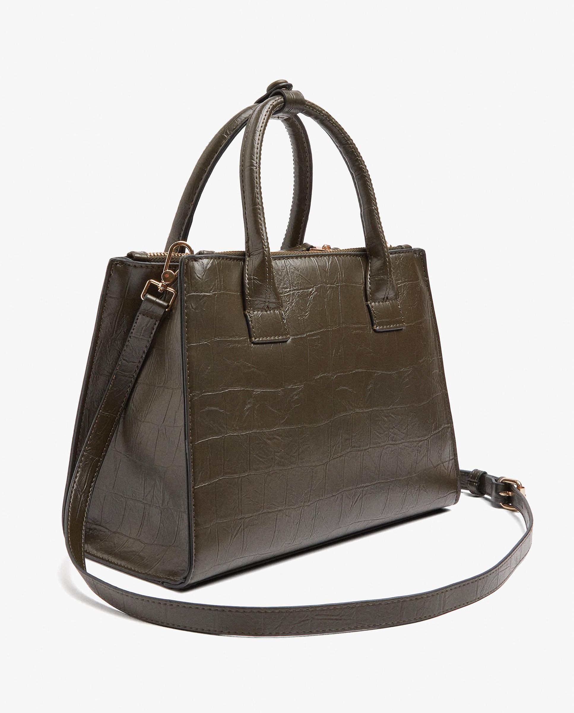 Bolso de mano estilo tote convertible a bandolera con llavero extraíble en liso - Parfois - Kaki Kaki-2
