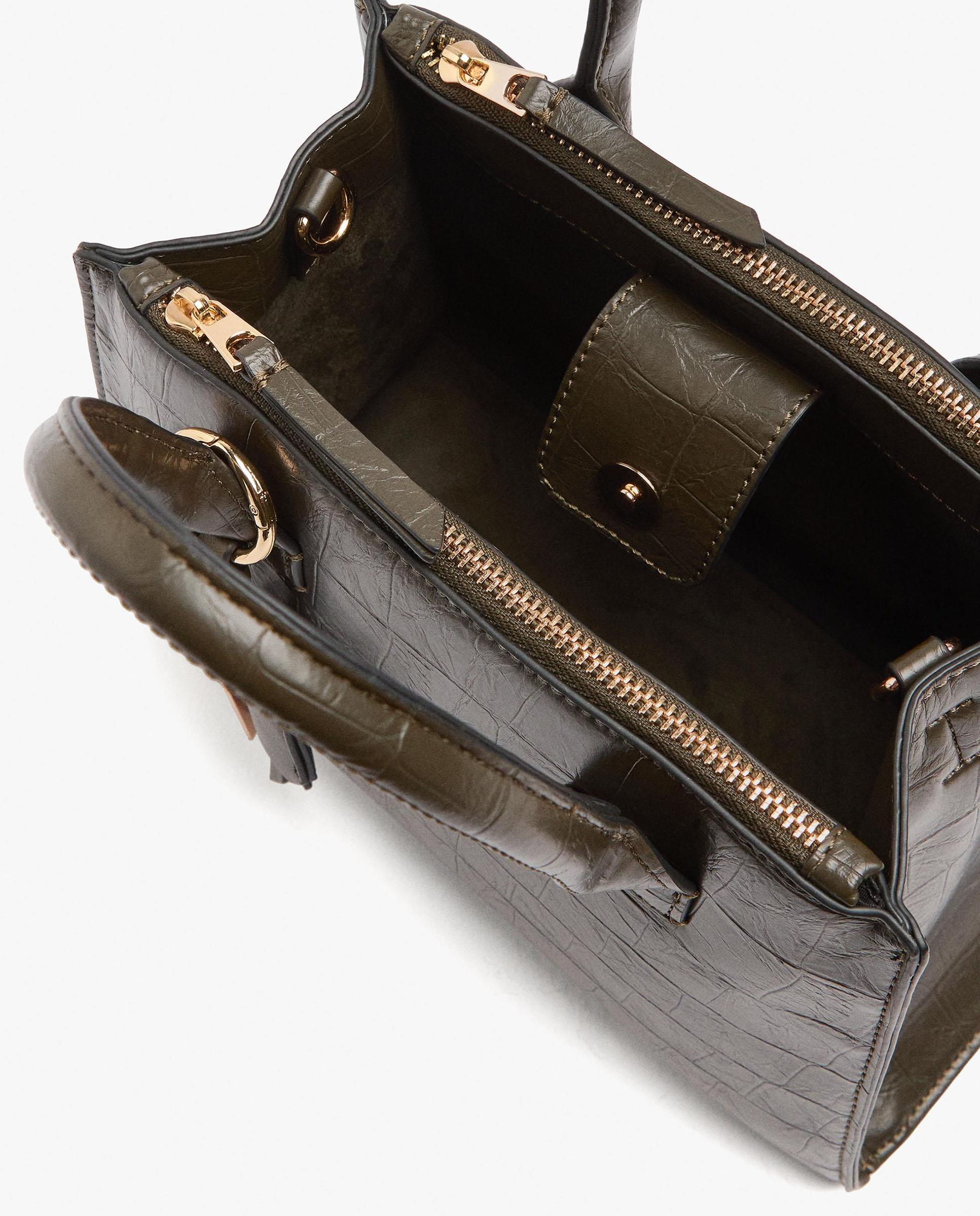 Bolso de mano estilo tote convertible a bandolera con llavero extraíble en liso - Parfois - Kaki Kaki-4