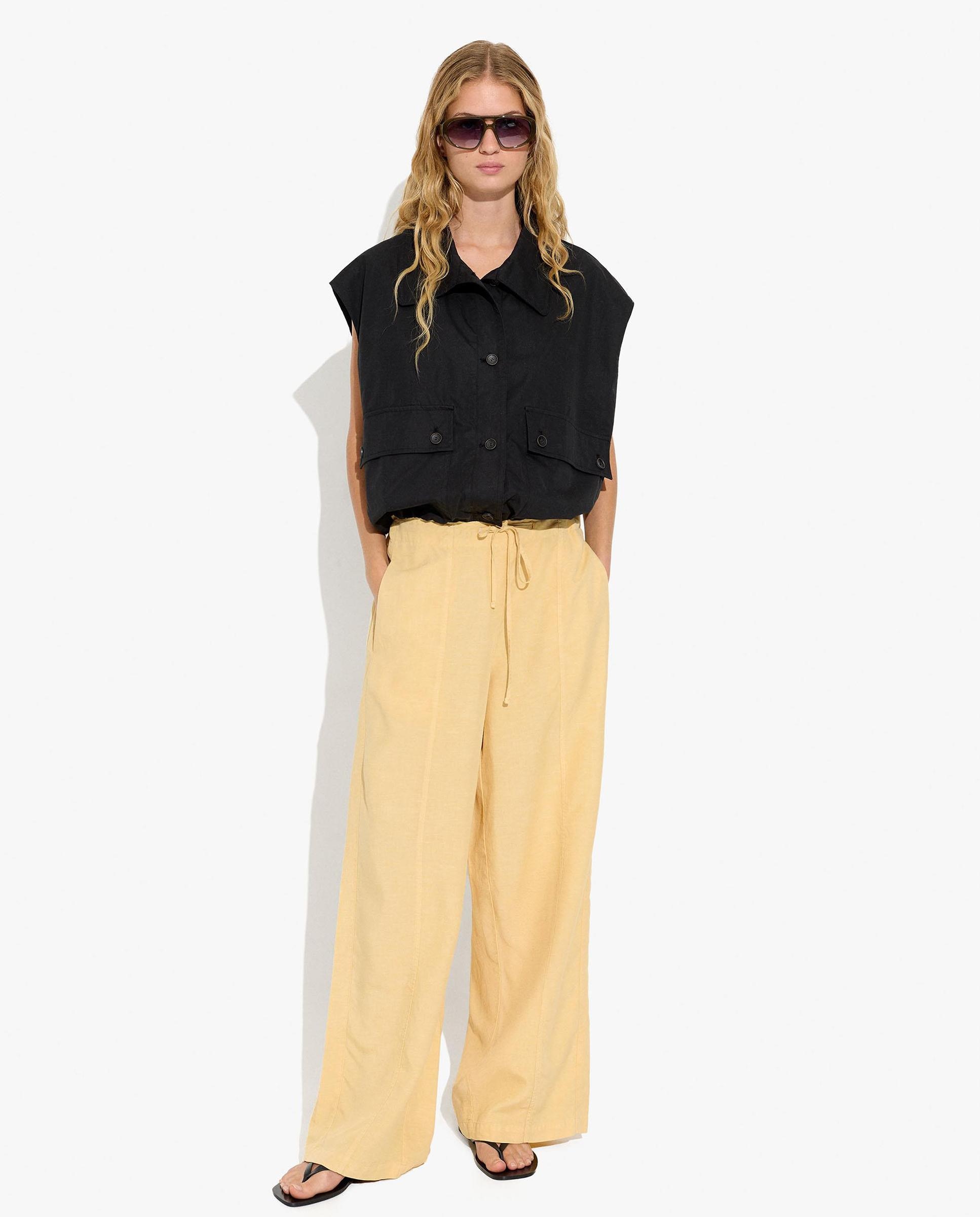 Pantalones anchos de mujer con cintura elástica en liso - Parfois - Amarillo Amarillo-1