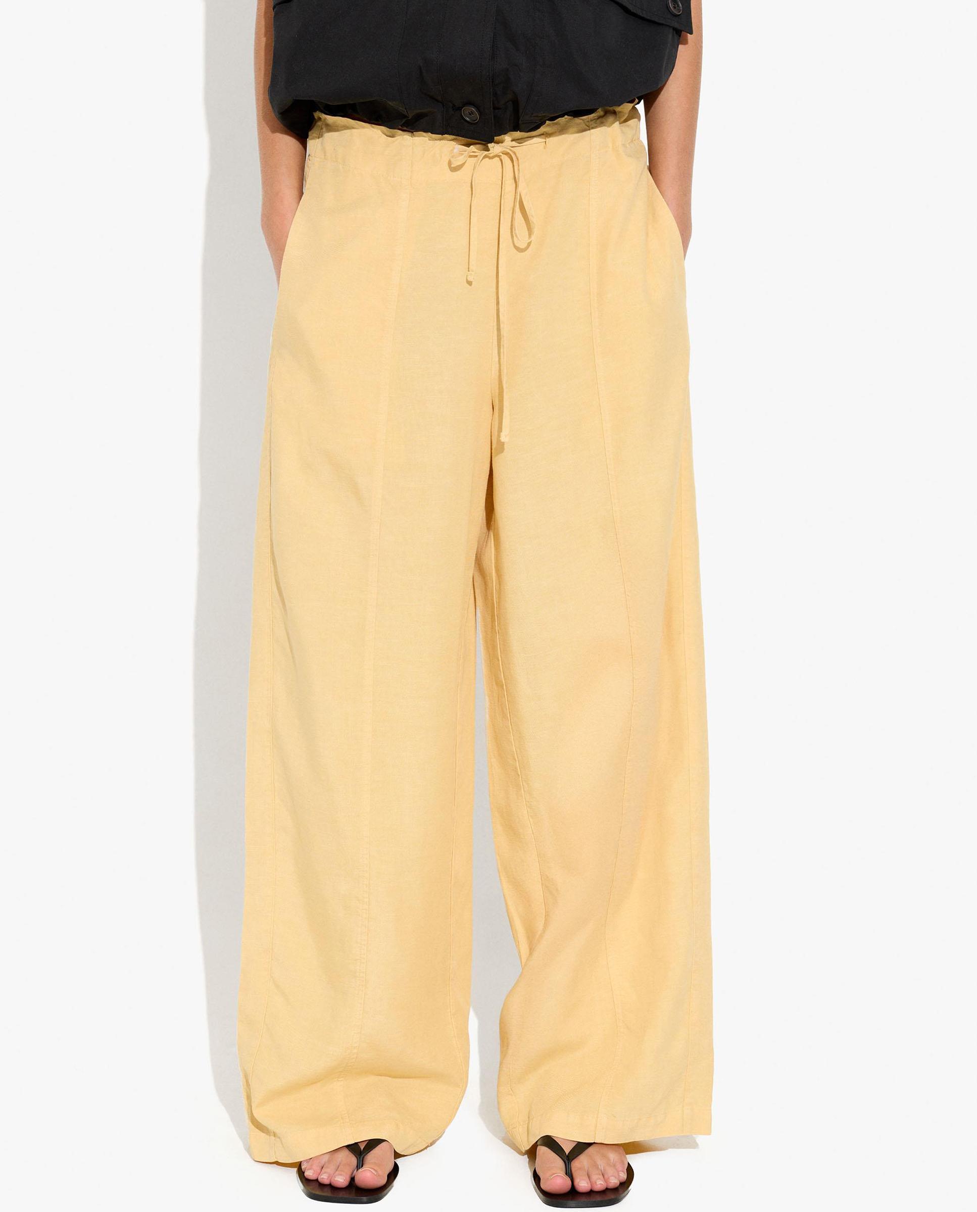 Pantalones anchos de mujer con cintura elástica en liso - Parfois - Amarillo Amarillo-2