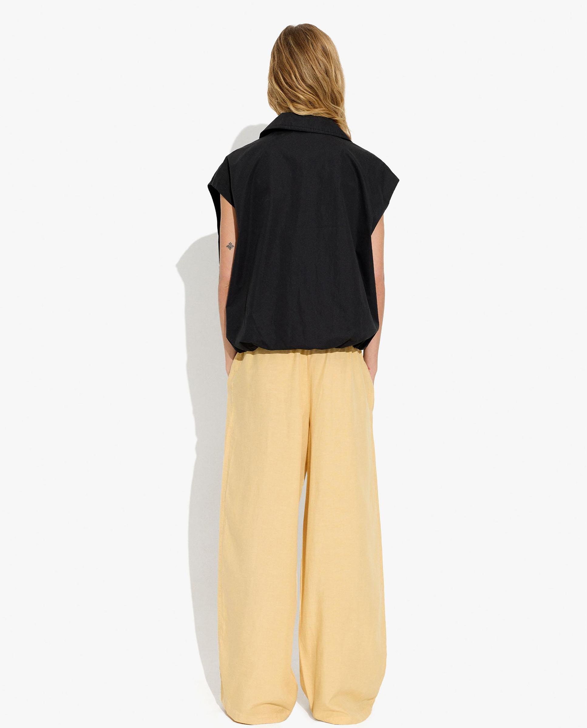 Pantalones anchos de mujer con cintura elástica en liso - Parfois - Amarillo Amarillo-4