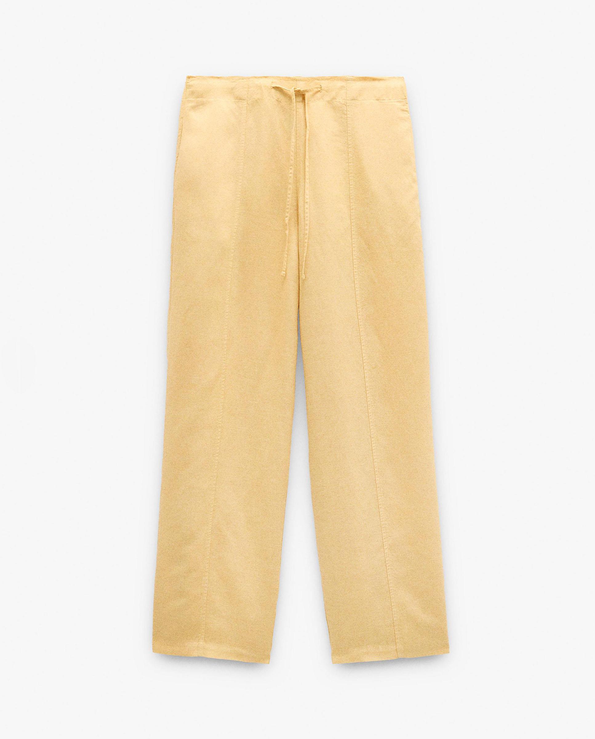 Pantalones anchos de mujer con cintura elástica en liso - Parfois - Amarillo Amarillo-6
