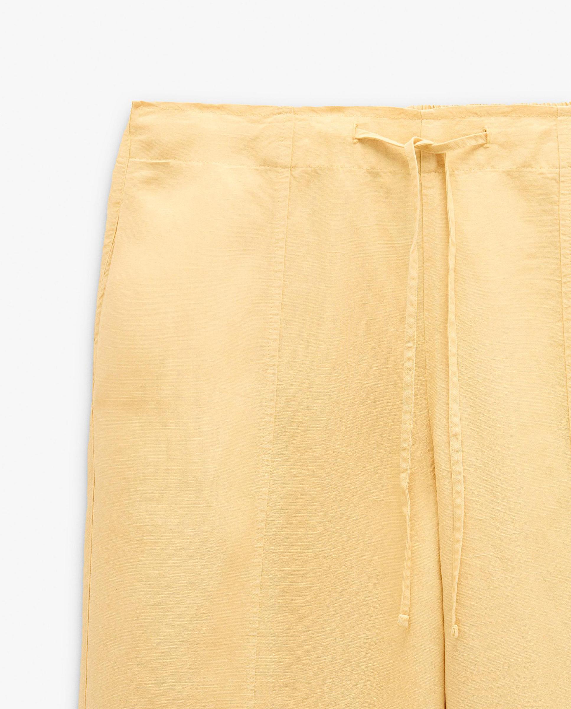 Pantalones anchos de mujer con cintura elástica en liso - Parfois - Amarillo Amarillo-5