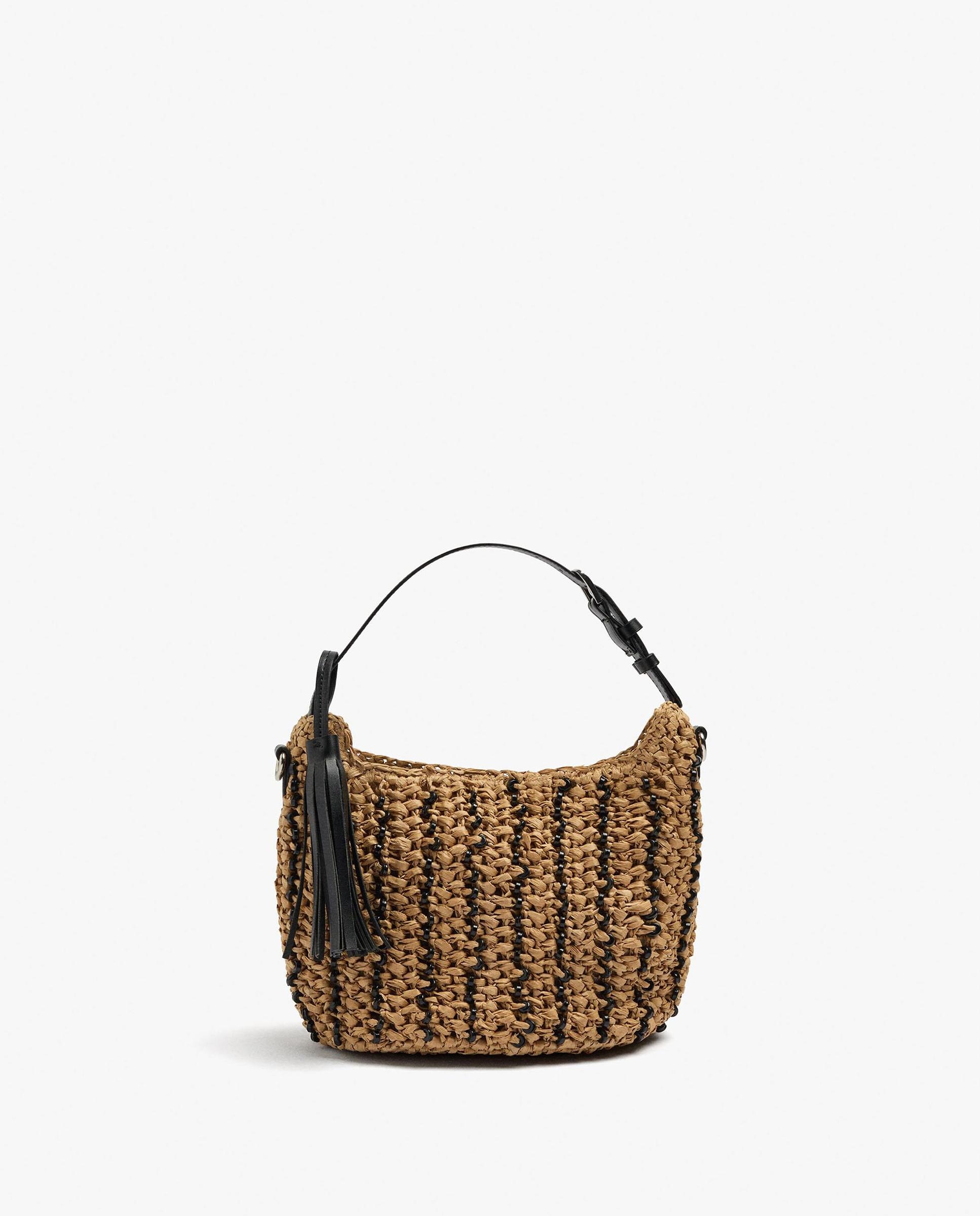 Imagen 0 de Bolso de mano convertible a bandolera efecto rafia con cierre de cremallera Natural