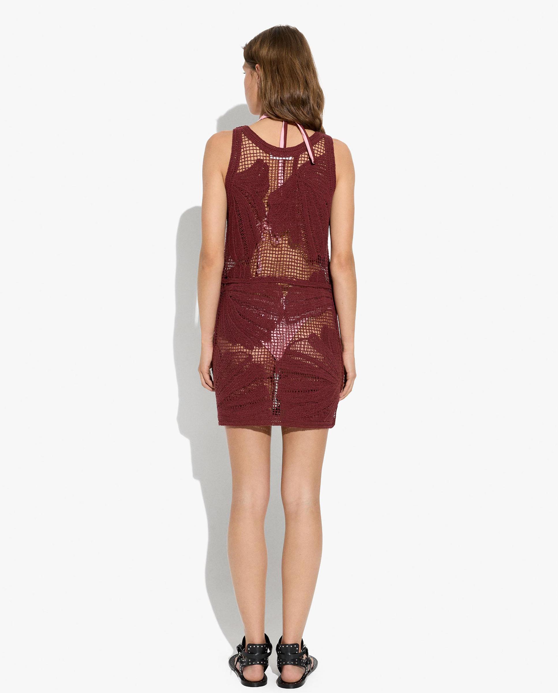 Vestido corto 100% algodón de crochet en liso - Parfois - Burdeos Burdeos-3