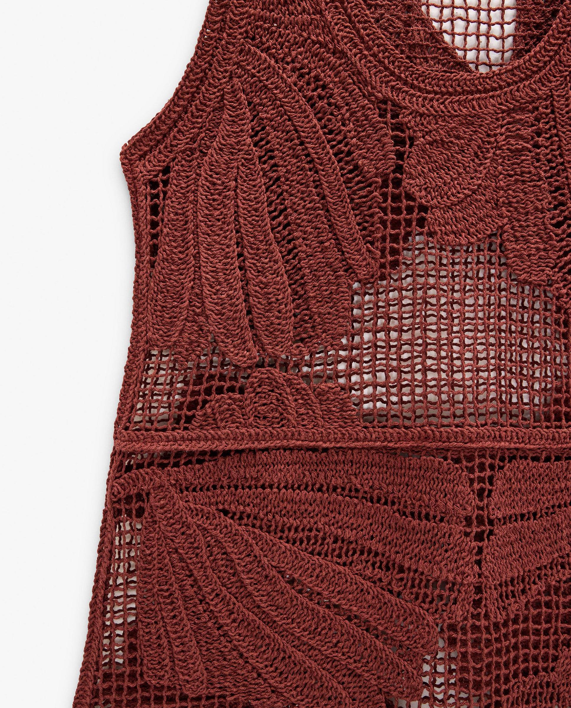 Vestido corto 100% algodón de crochet en liso - Parfois - Burdeos Burdeos-5