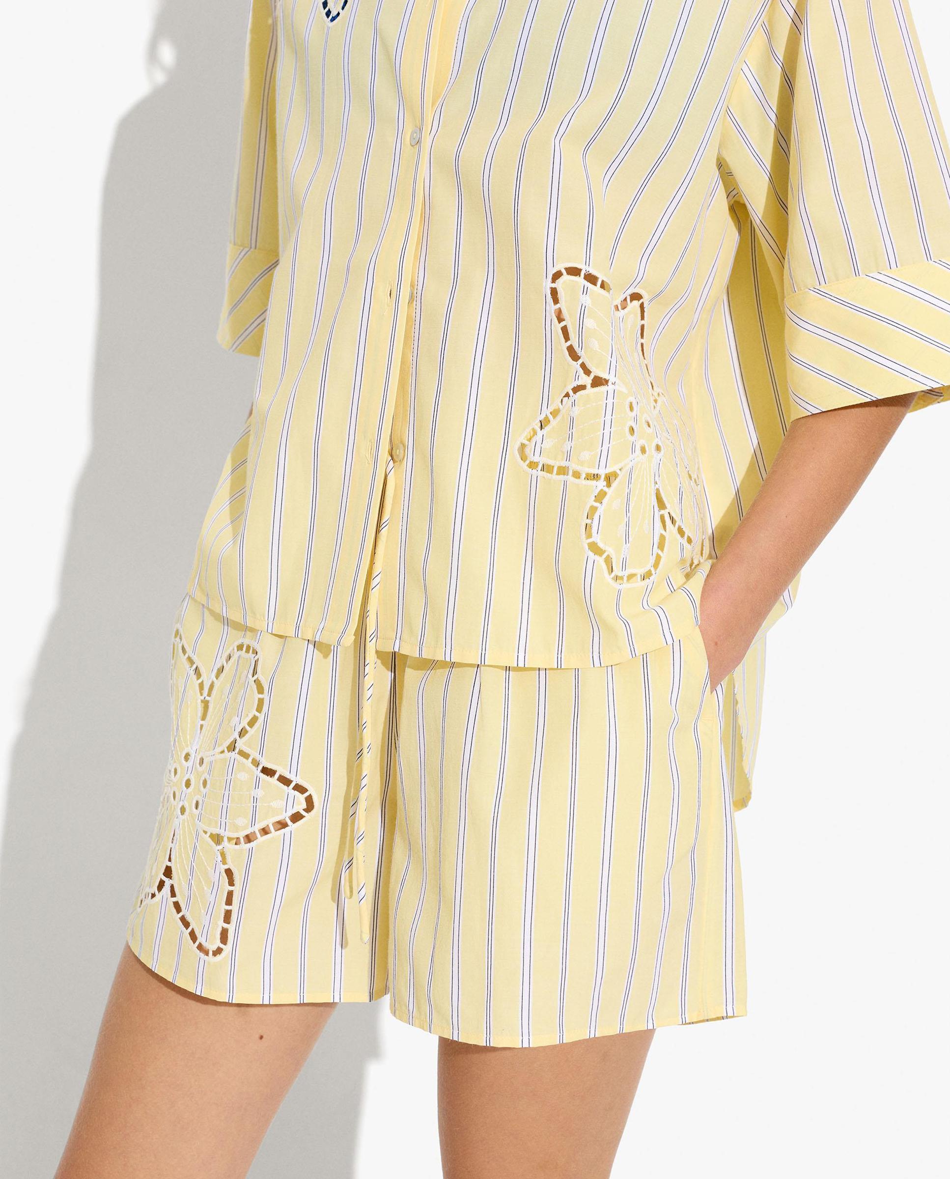 Short de mujer con cintura ajustable y estampado de rayas - Parfois - Amarillo Amarillo-2