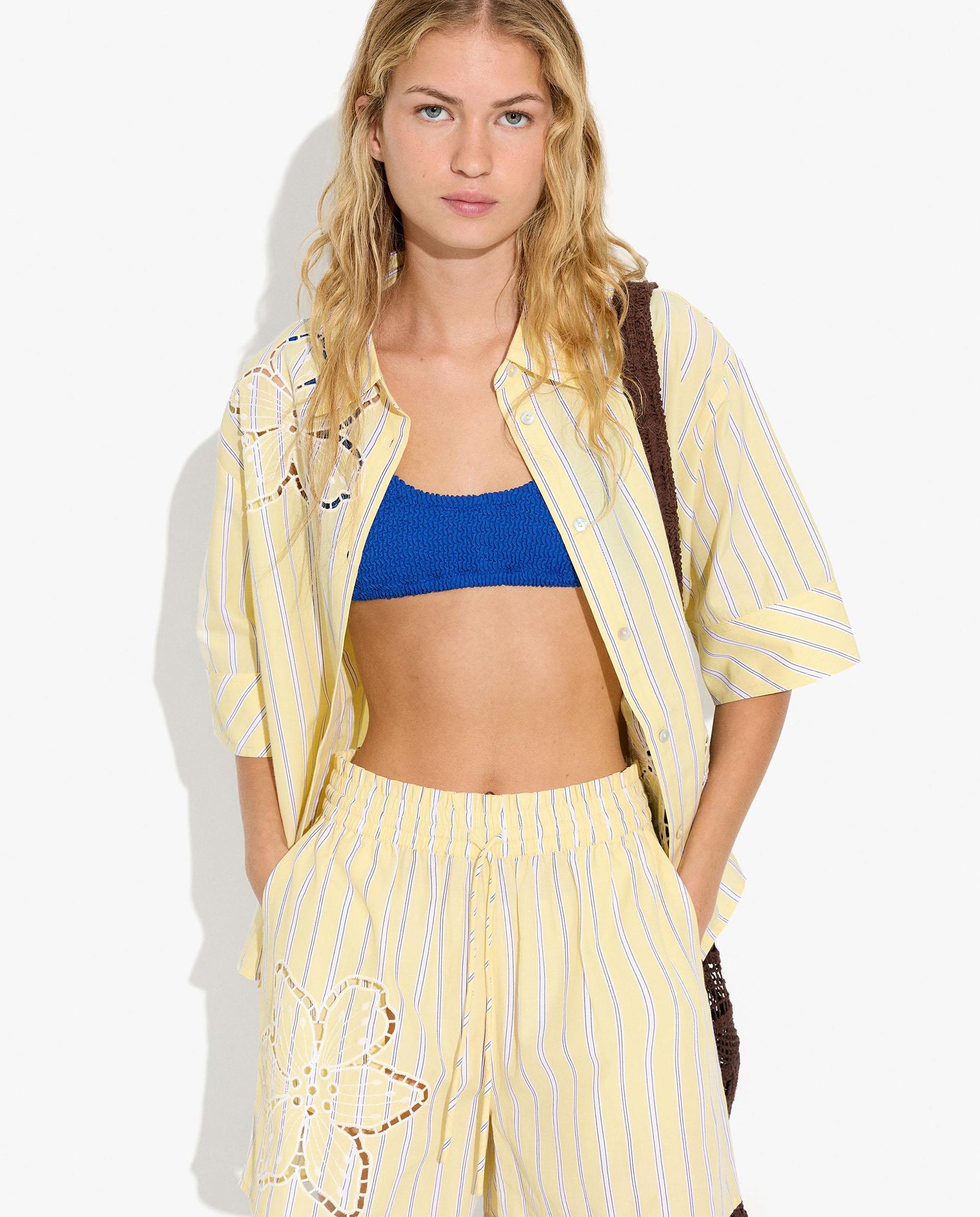 Short de mujer con cintura ajustable y estampado de rayas - Parfois - Amarillo Amarillo-5