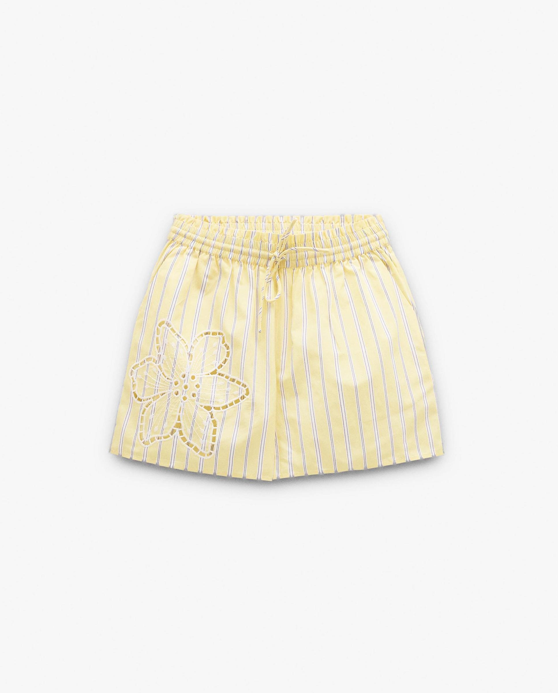Short de mujer con cintura ajustable y estampado de rayas - Parfois - Amarillo Amarillo-7