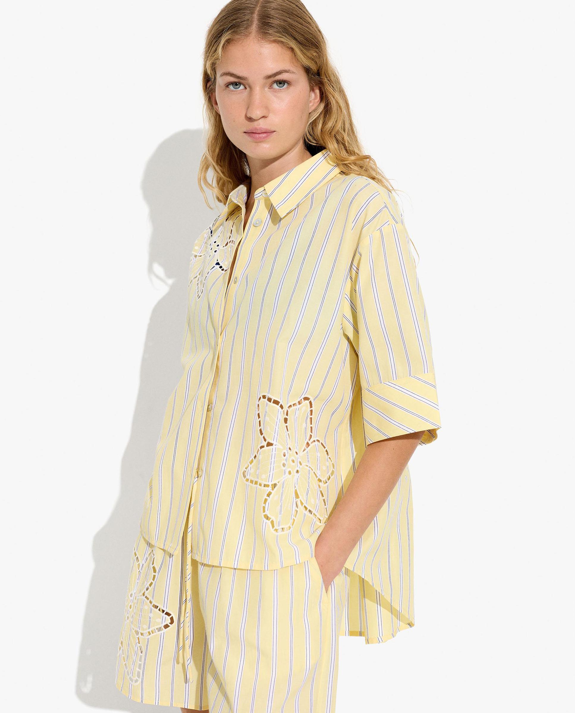 Camisa de mujer de manga corta con estampado de rayas - Parfois - Amarillo Amarillo-1