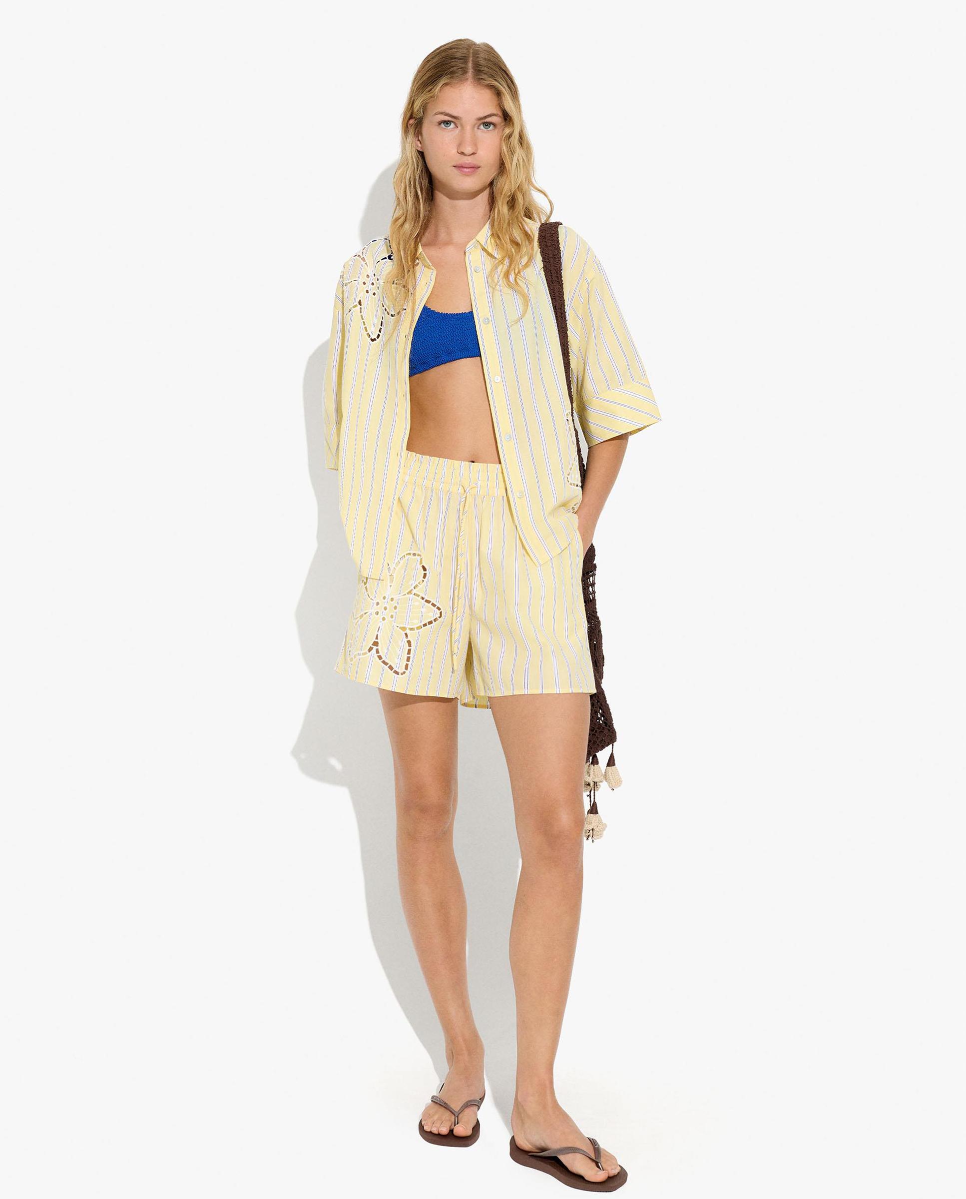 Camisa de mujer de manga corta con estampado de rayas - Parfois - Amarillo Amarillo-4