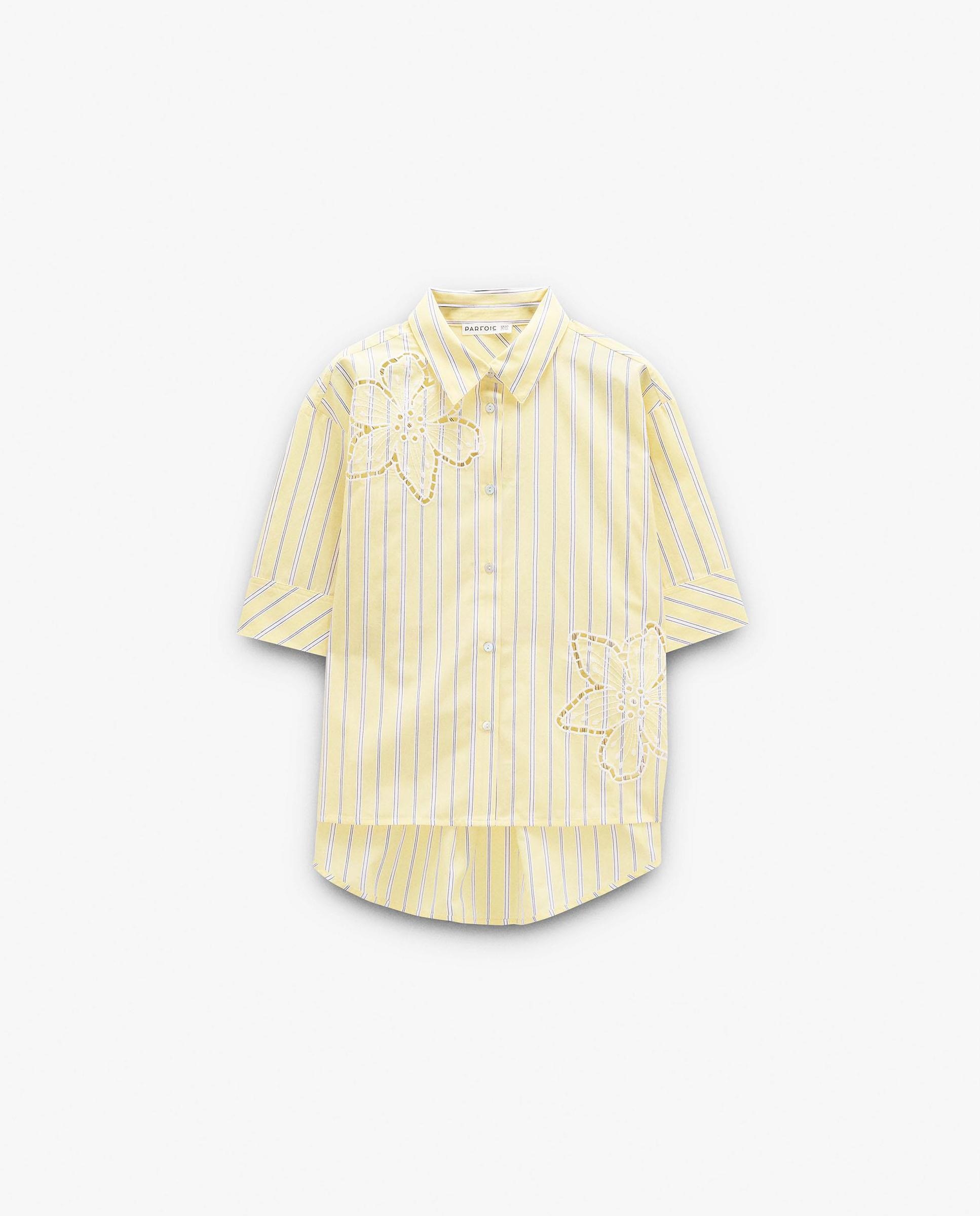 Camisa de mujer de manga corta con estampado de rayas - Parfois - Amarillo Amarillo-6