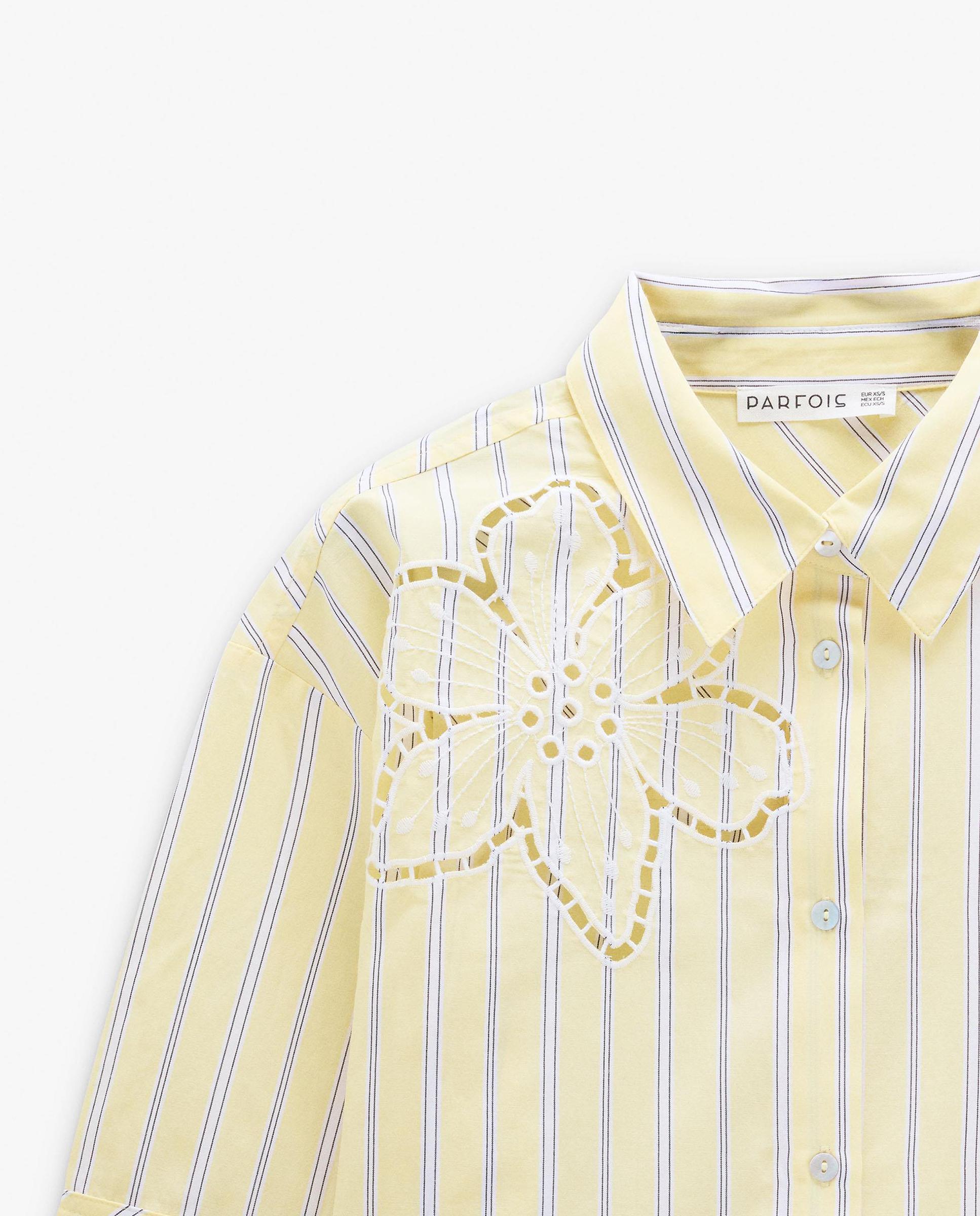 Camisa de mujer de manga corta con estampado de rayas - Parfois - Amarillo Amarillo-5