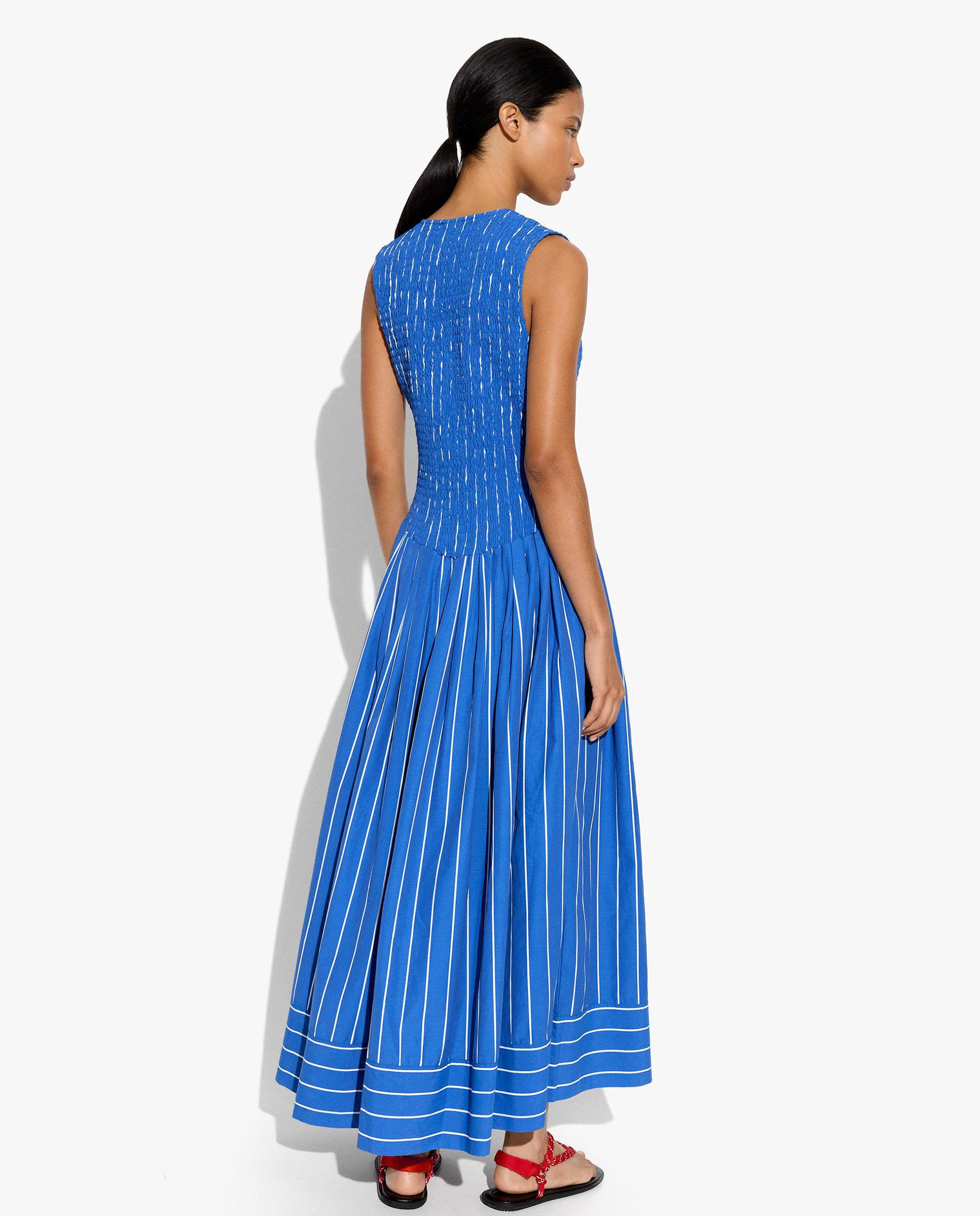 Vestido largo con fruncido y estampado de rayas - Parfois - Azul Azul-3