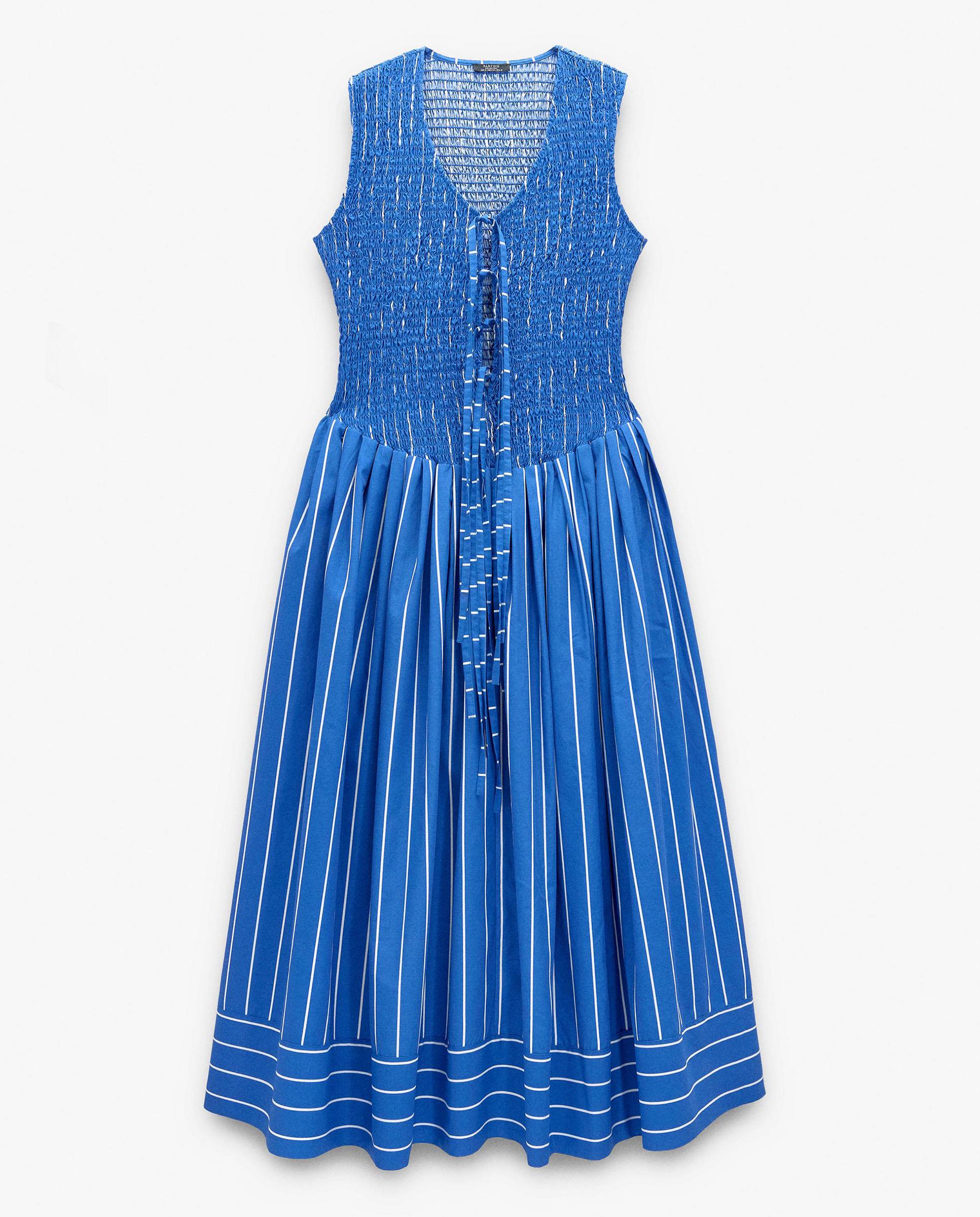 Vestido largo con fruncido y estampado de rayas - Parfois - Azul Azul-6