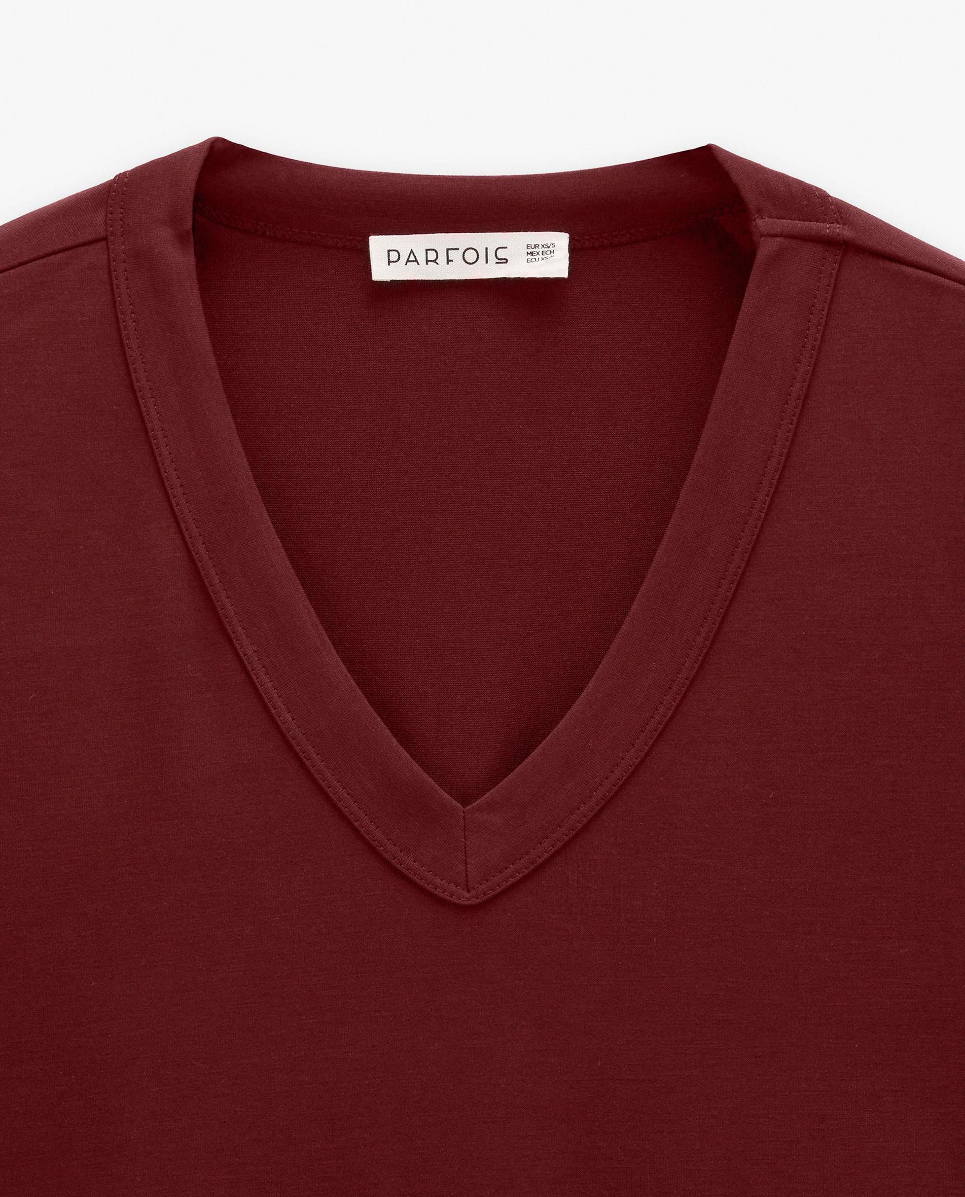 Camiseta de mujer de manga corta con cuello pico en liso - Parfois - Burdeos Burdeos-5